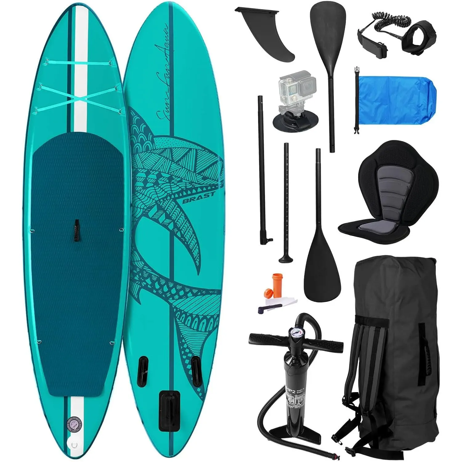 BRAST SUP Board Shark | Aufblasbares Stand up Paddle Set | 320x81x15cm | 8 Designs | 5 Jahre Garantie | inkl. Sonderzub…