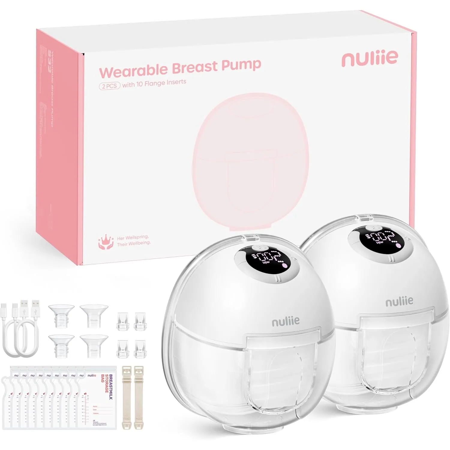 Nuliie Milchpumpe Elektrisch tragbare S32 (2 Packs, Milchweiß)