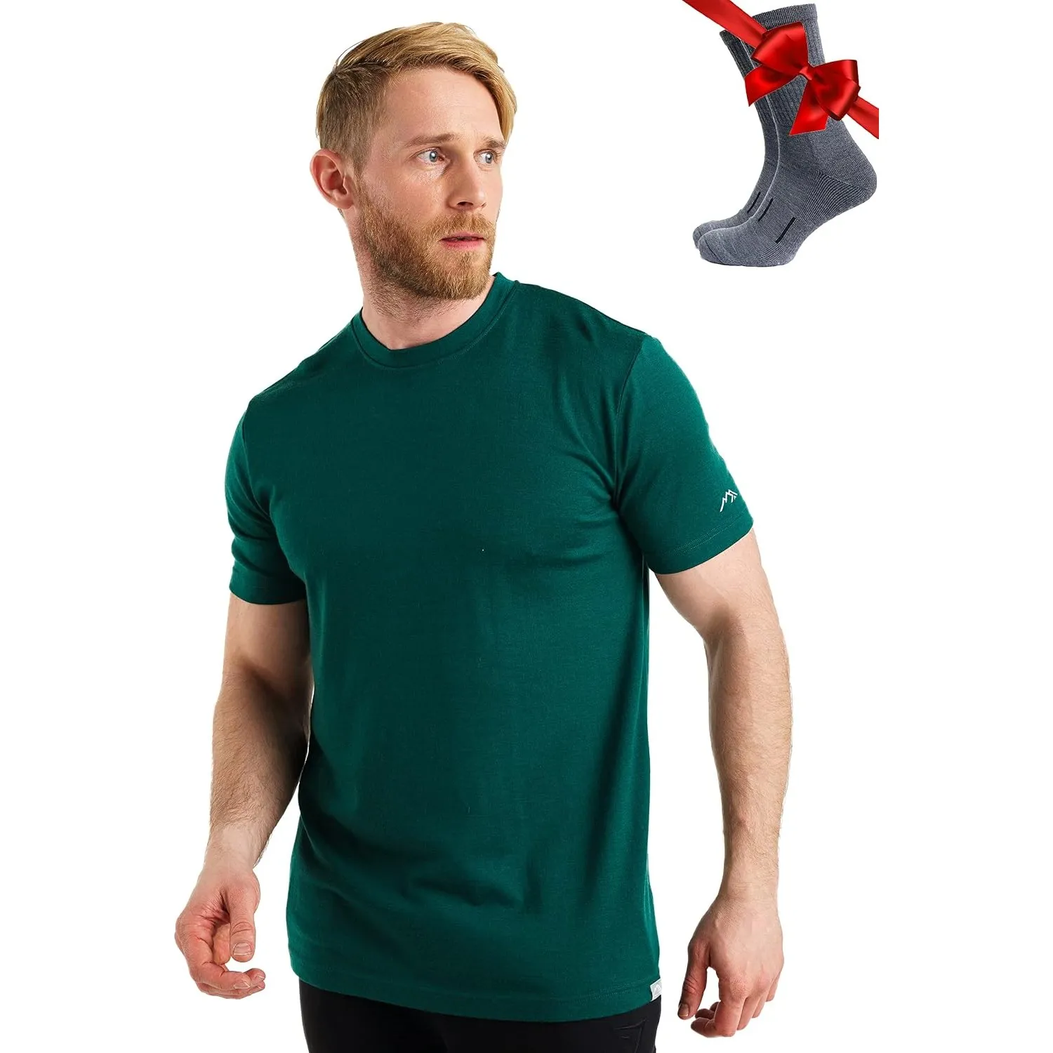 Merino.tech 100% Merino Shirt Herren Kurzarm Wandern + Wanderwollsocken | Atmungsaktive, Kratzfrei, Schnelltrocknend Me…