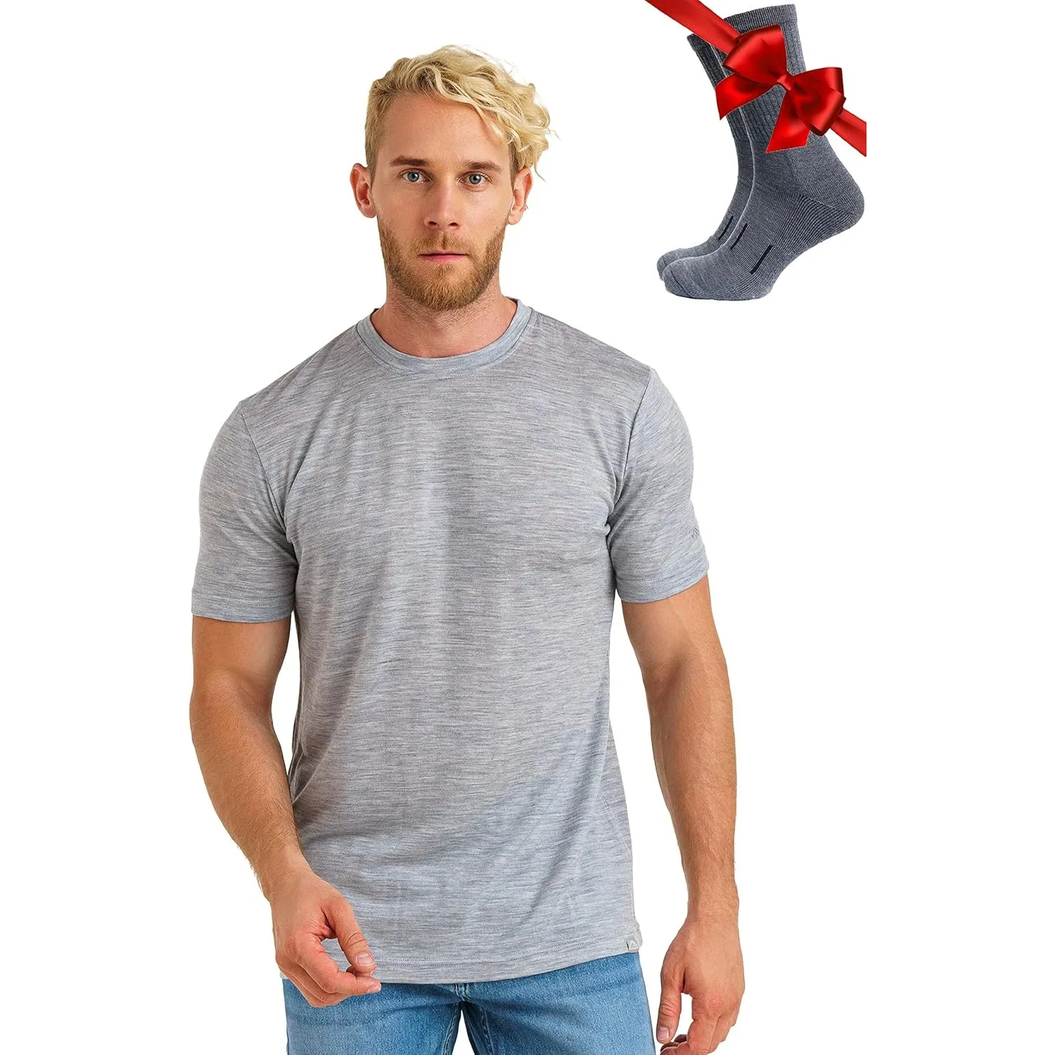 Merino.tech 100% Merino Shirt Herren Kurzarm Wandern + Wanderwollsocken | Atmungsaktive, Kratzfrei, Schnelltrocknend Me…