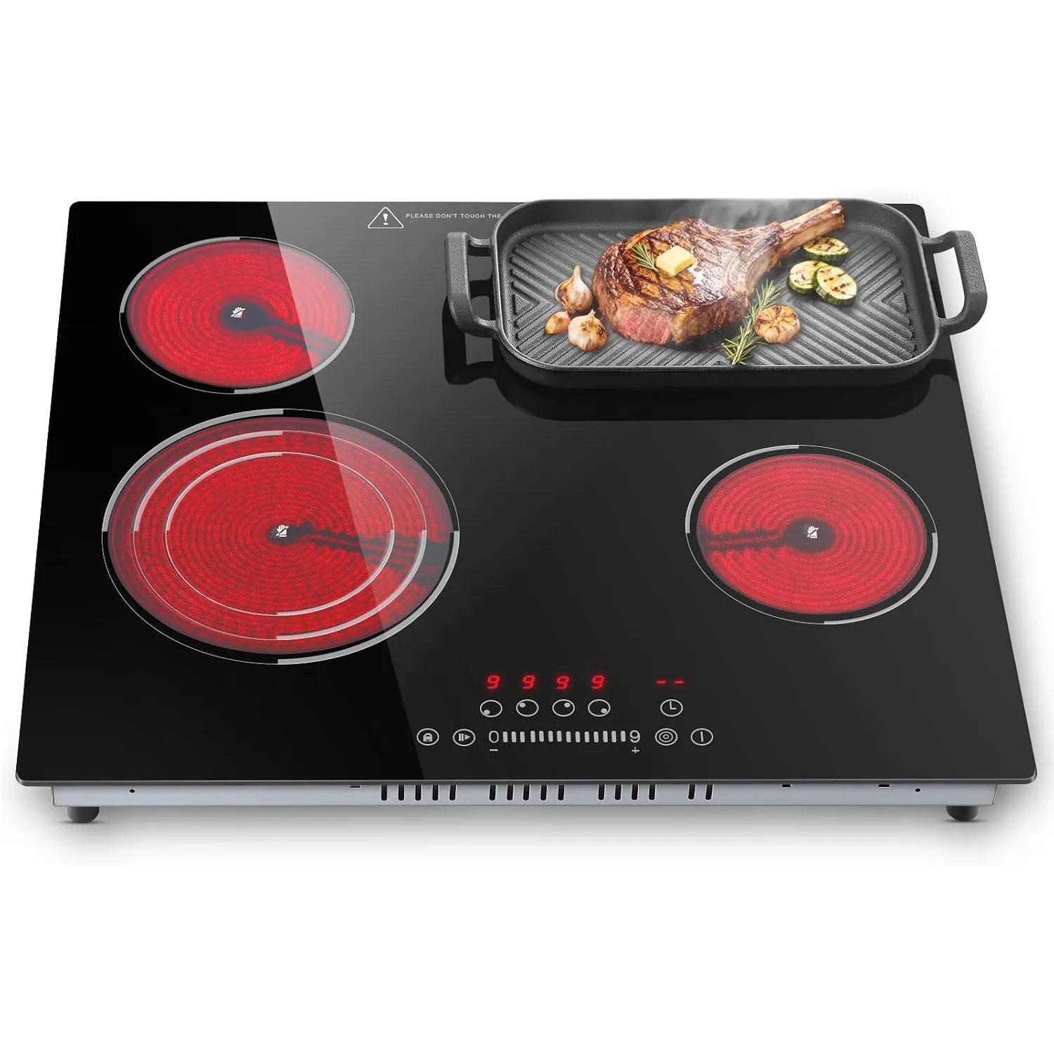 SNDOAS Glaskeramikkochfeld 4 Platten mit Oval & Dreiringzone, 6700W