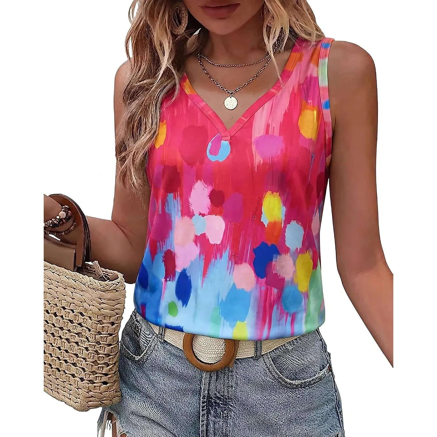 SENBATU Tank Top Damen Sommer 2026 V-Ausschnitt Casual Top Damen Sexy Ãrmellose Elegante Oberteile Damens