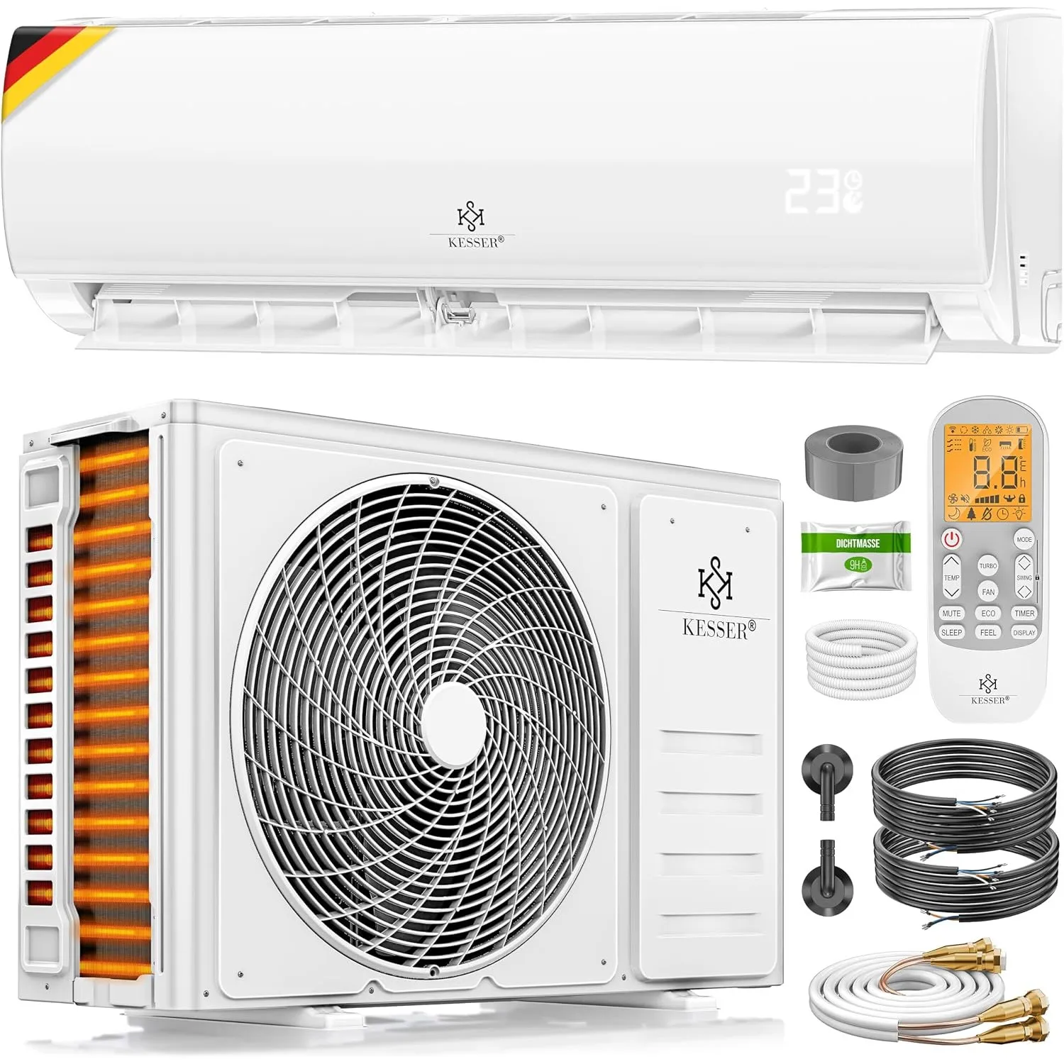 KESSER® Split Klimaanlage Set Quick Connect – WiFi & App Klimagerät mit Heizfunktion & Kühlmodus Wandklimaanlage, mit K…