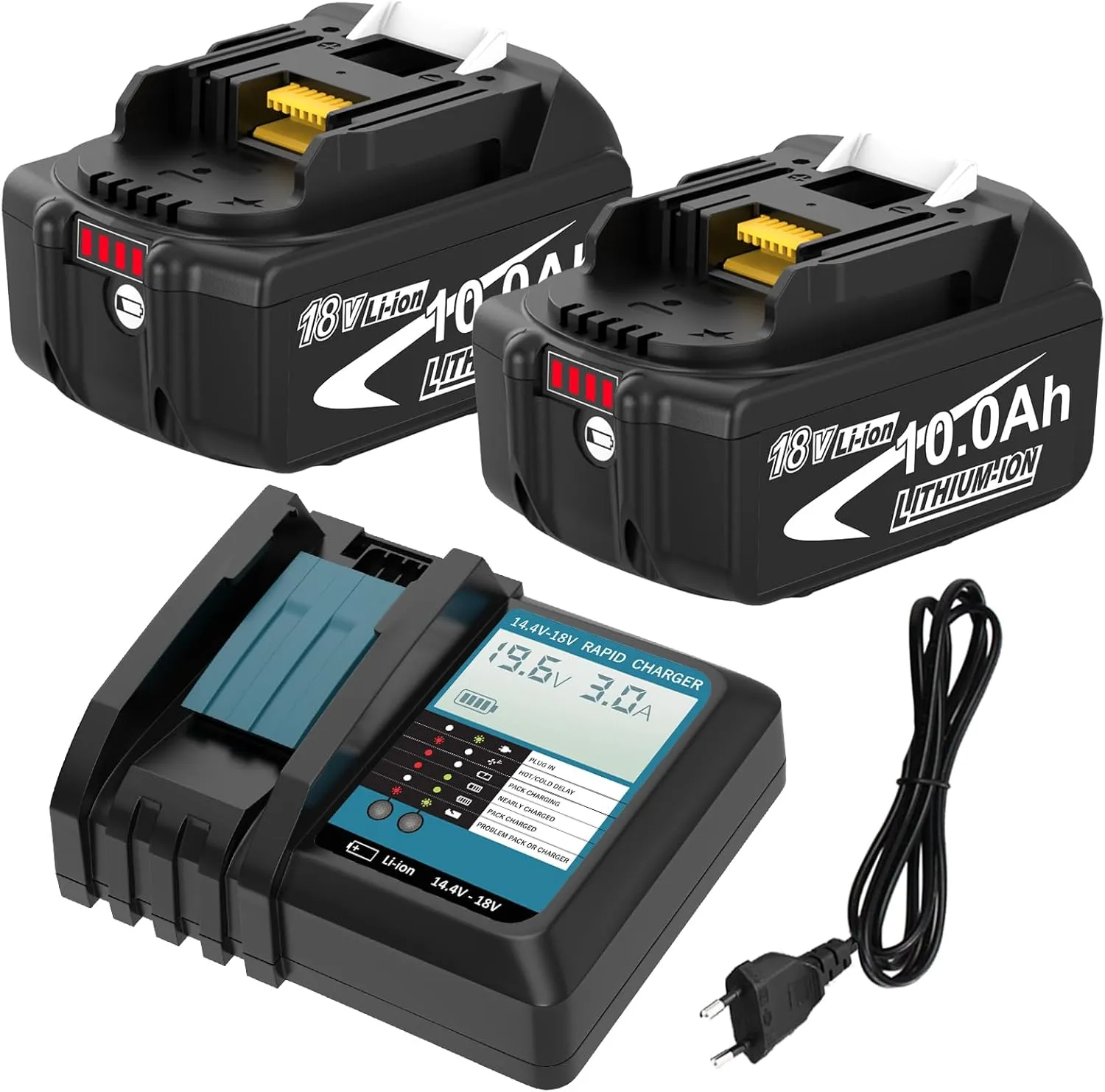 2 Stück 10.0Ah Ersatz für Makita Akku 18V LXT BL1850B/BL1860B + Ladegerät DC18RF– Kompatibel mit DC18RD/DC18RF Ladegerä…