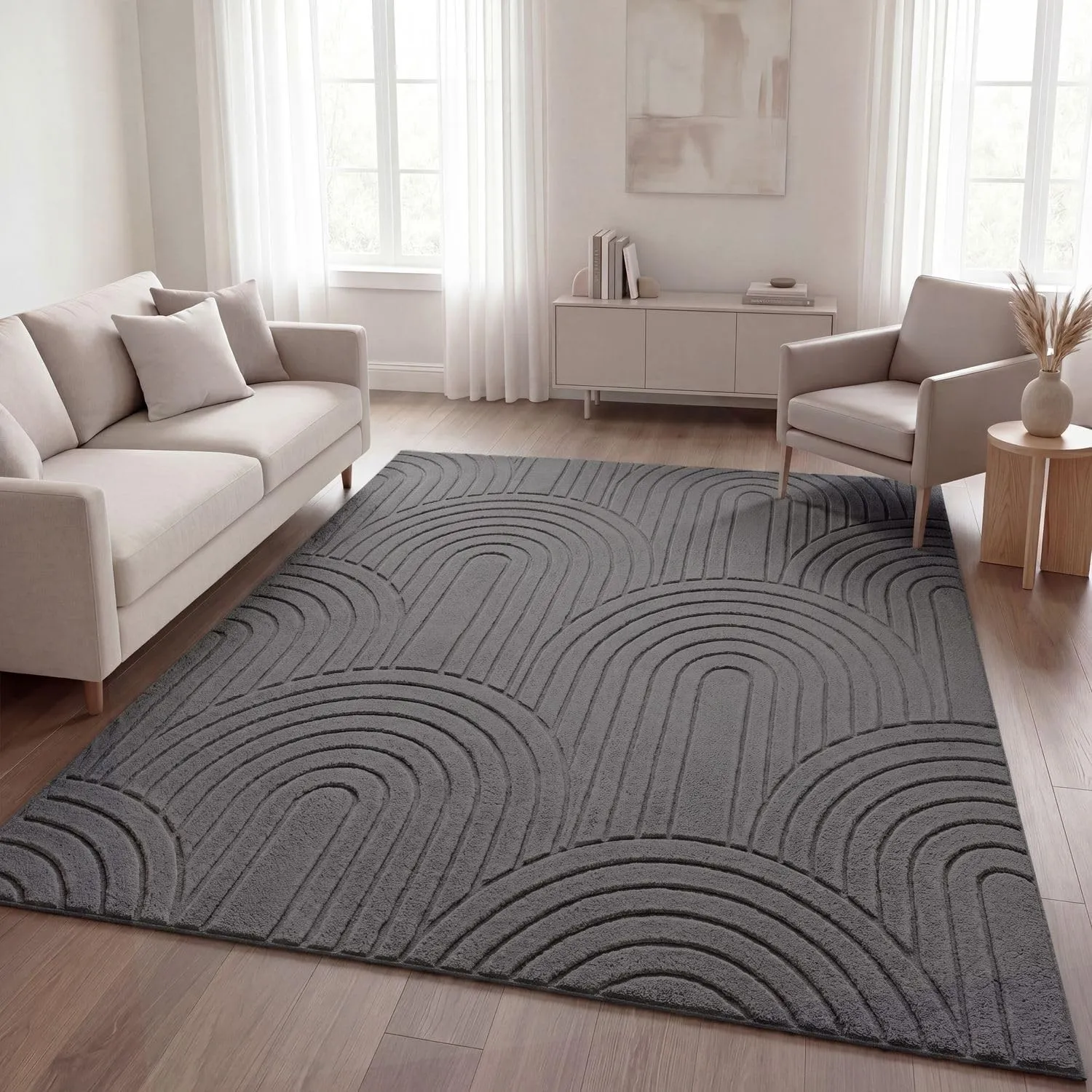 TT Home Wohnzimmer Teppich Schlafzimmer Hochflor Skandinavisches Design Unifarben Geometrisch Boho Style Modern Waschba…
