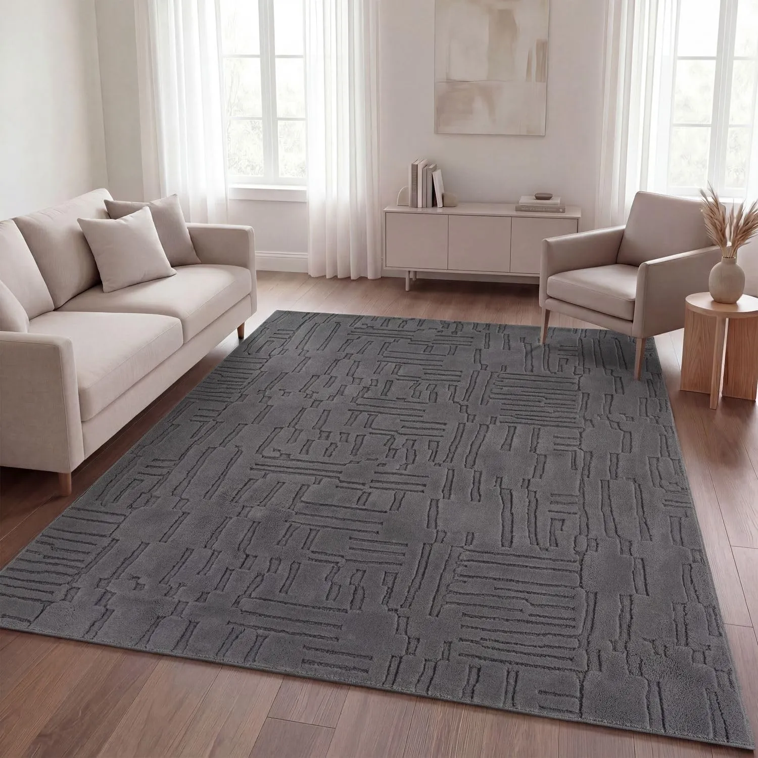 TT Home Wohnzimmer Teppich Schlafzimmer Hochflor Skandinavisches Design Unifarben Geometrisch Boho Style Modern Waschba…