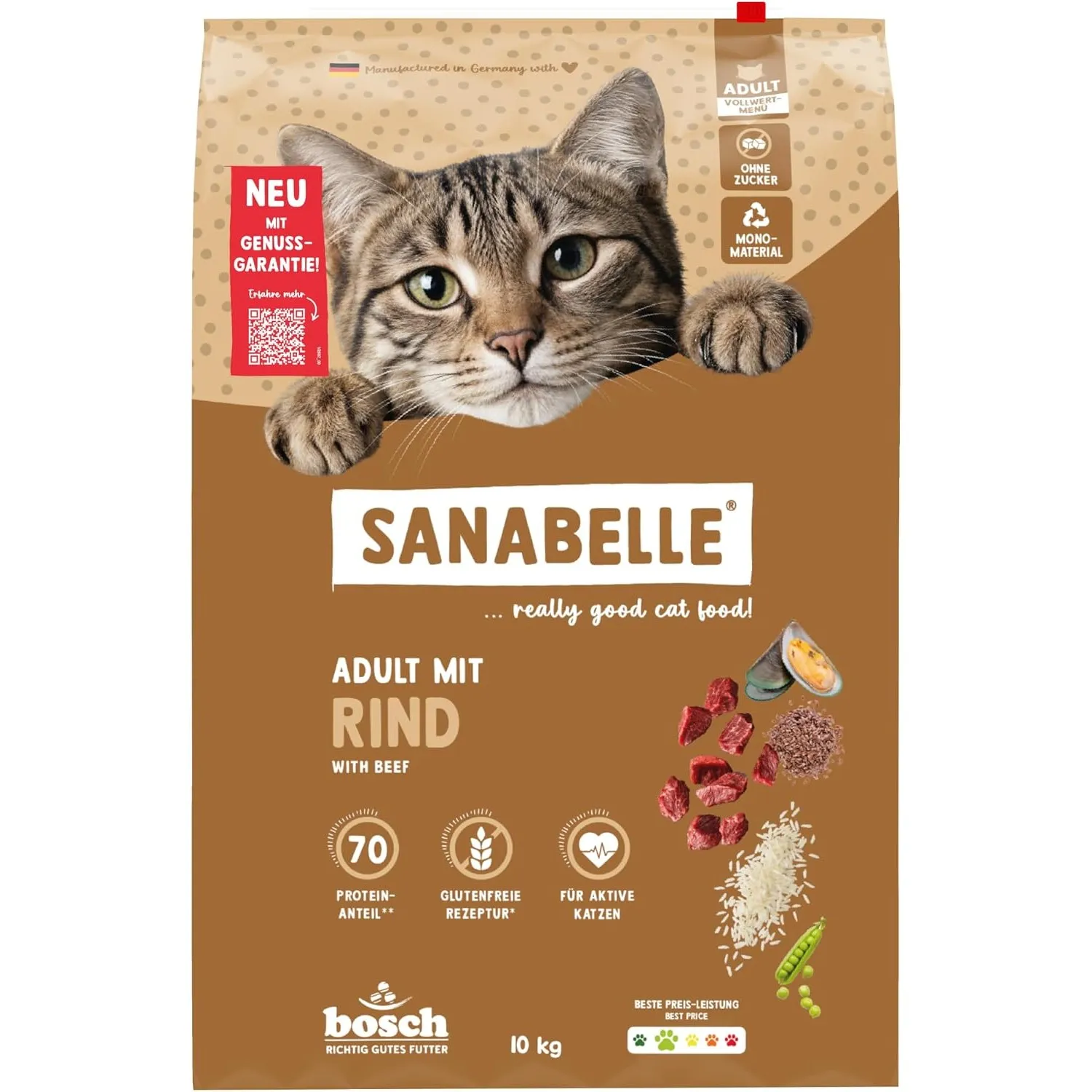 Sanabelle Classic Rind | Katzentrockenfutter für ausgewachsene Katzen (ab dem 12. Monat) | 1 x 10 kg (Neu)