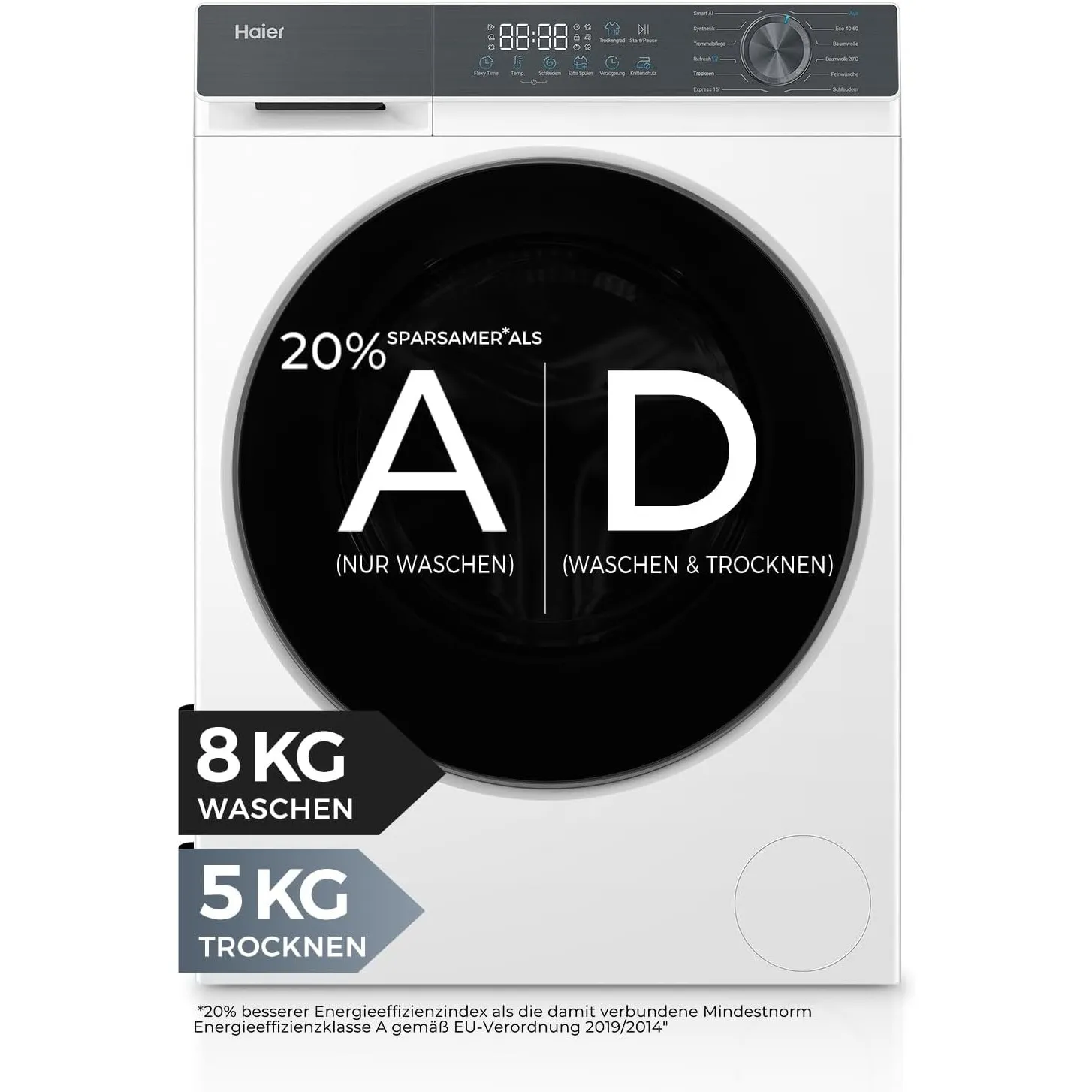 Haier Waschtrockner 8/5kg G3 Serie HWD80-BP14637T | Trocknen), A -20% (Waschen), 1.400 U/Min., Leiser Inverter-Motor, A…