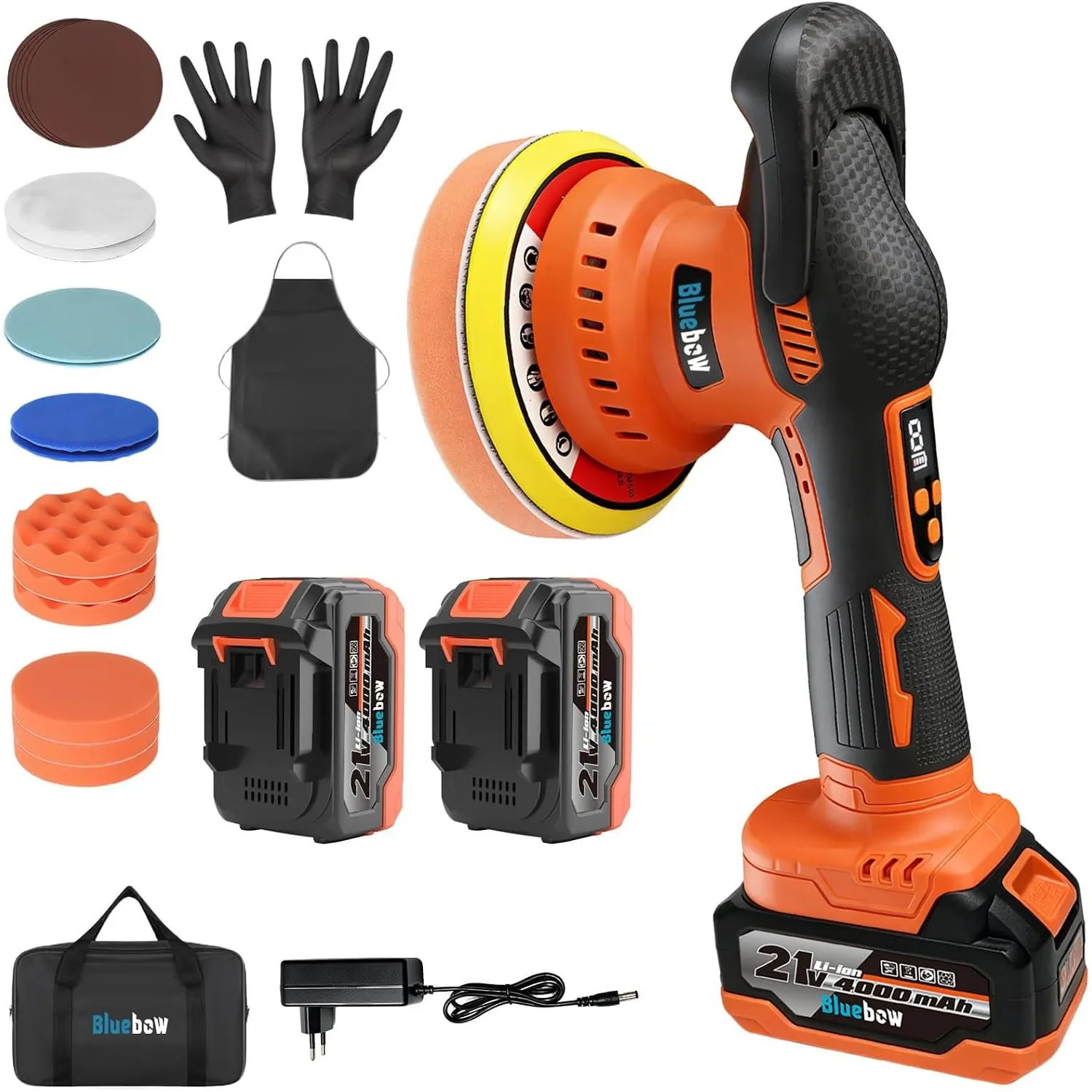 Akku Poliermaschine Auto, 6 Zoll Polierer Set 2x 4000mAh 21V-Akkus, 8 variablen Geschwindigkeitsstufen, LED-Display und…