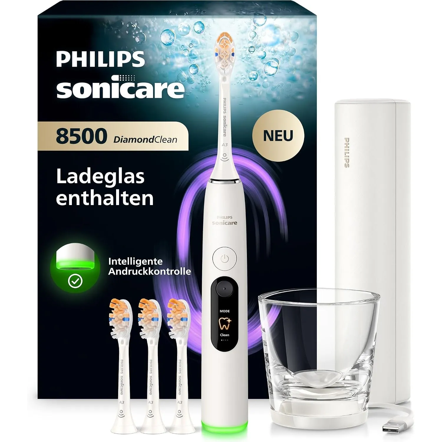 Philips Sonicare Next-Generation DiamondClean 8500 elektrische Zahnbürste - mit intelligenter Andruckkontrolle und 18 E…