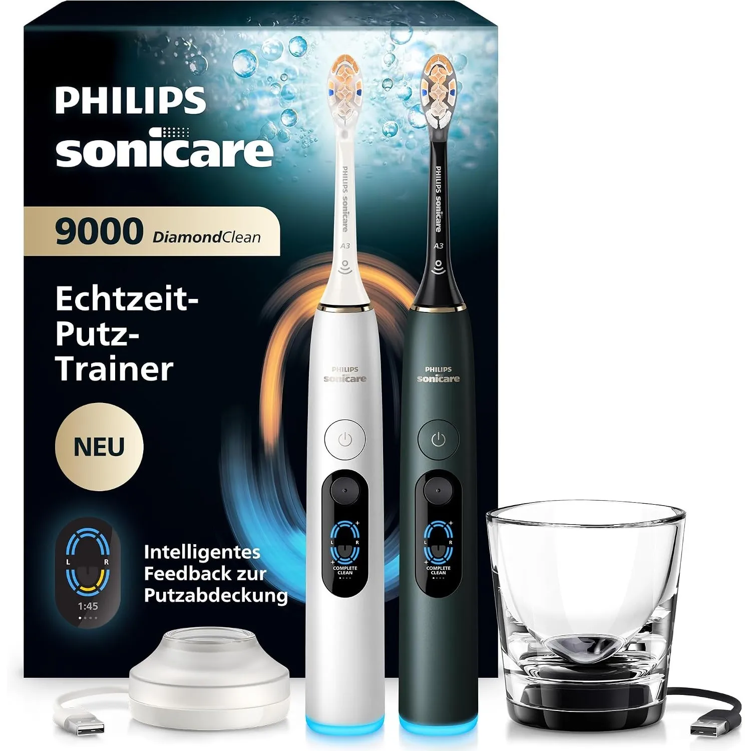 Philips Sonicare Next-Generation DiamondClean 9000 elektrische Zahnbürste - Feedback zur Putzabdeckung, Andruckkontroll…