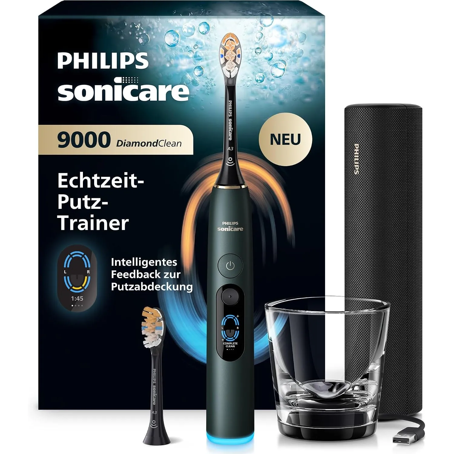 Philips Sonicare Next-Generation DiamondClean 9000 elektrische Zahnbürste - intelligentes Feedback zur Putzabdeckung, i…