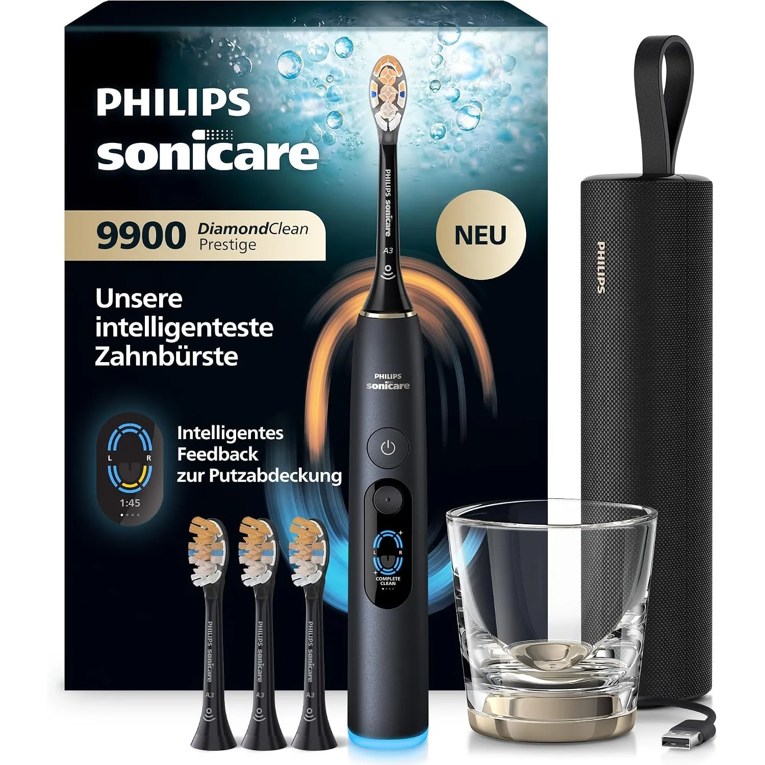 Philips Sonicare Next-Generation DiamondClean 9900 Prestige elektrische Zahnbürste - intelligentes Feedback zur Putzabd…