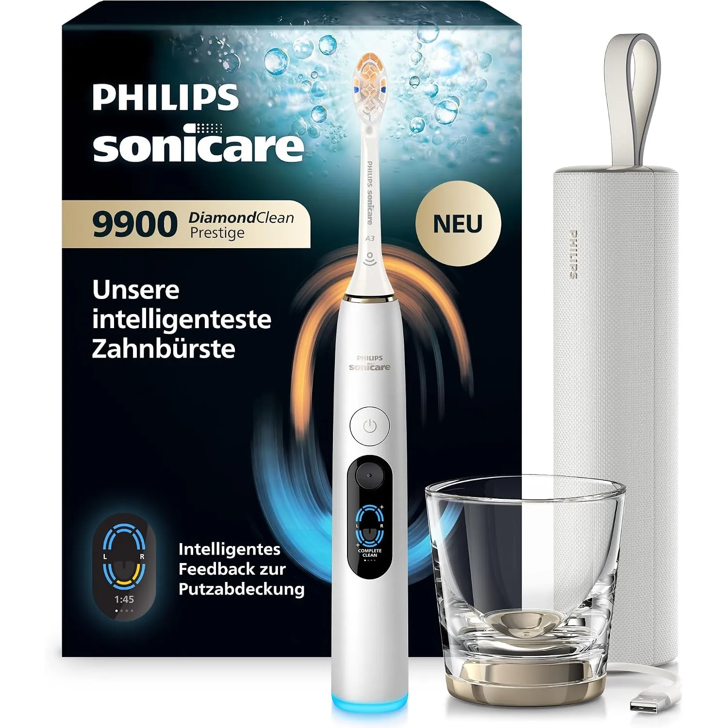 Philips Sonicare Next-Generation DiamondClean 9900 Prestige elektrische Zahnbürste - intelligentes Feedback zur Putzabd…
