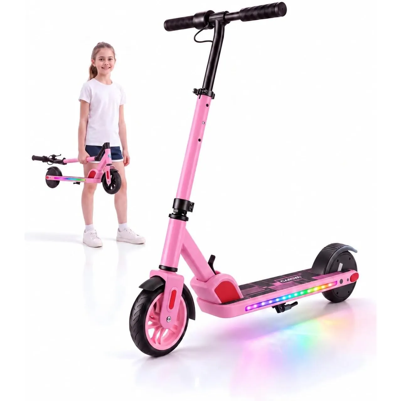 Caroma Elektroroller für Kinder von 6-12 Jahren, 150W Motor bis 16 km/h E Scooter, Faltbarer E Roller mit Bunte Leuchte…