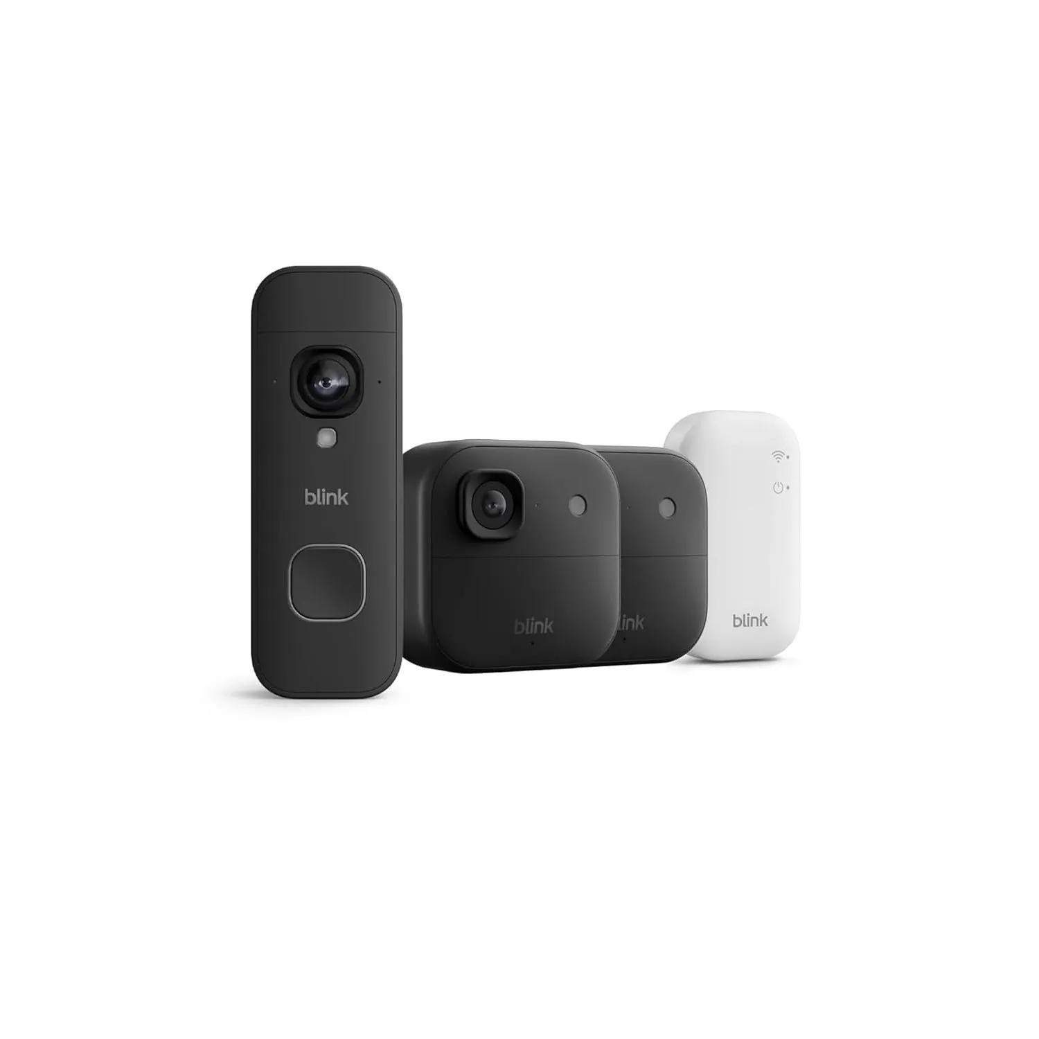 Blink Outdoor 2K+ Kameras mit Blink Videotürklingel 2K+ Batterie (neueste Generation), Schwarz, inkl. Sync Module Core