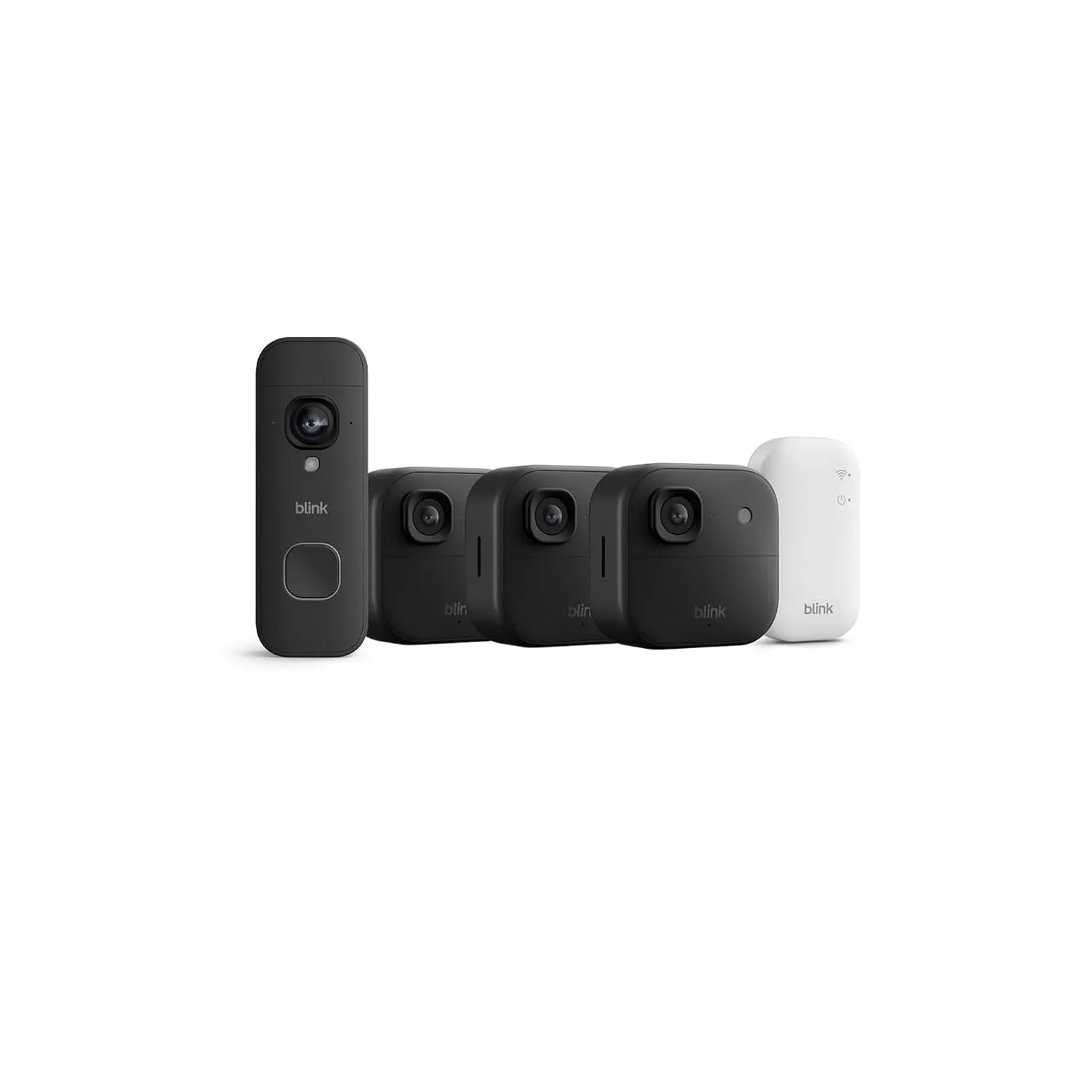 Blink Outdoor 2K+ Kameras mit Blink Videotürklingel 2K+ Batterie (neueste Generation), Schwarz, inkl. Sync Module Core