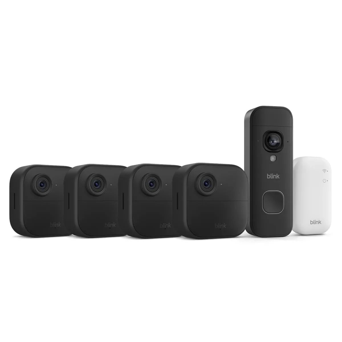 Blink Outdoor 4 Kameras (Außenkamera) mit Blink Videotürklingel 2K+ (neueste Generation), Schwarz, inkl. Sync Module Co…
