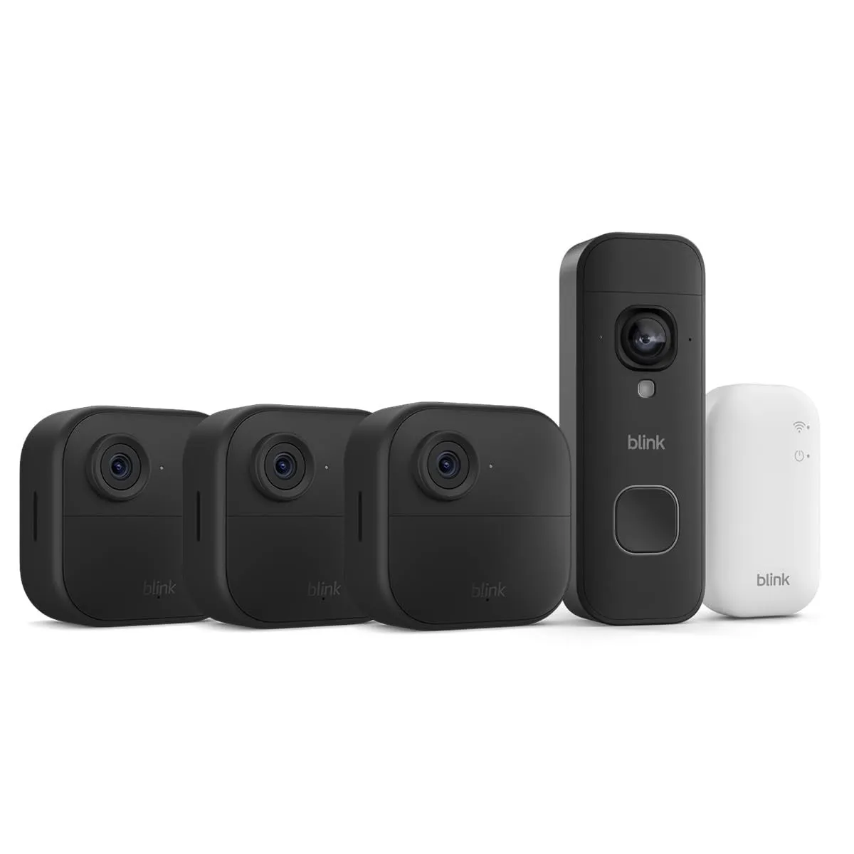Blink Outdoor 4 Kameras (Außenkamera) mit Blink Videotürklingel 2K+ (neueste Generation), Schwarz, inkl. Sync Module Co…