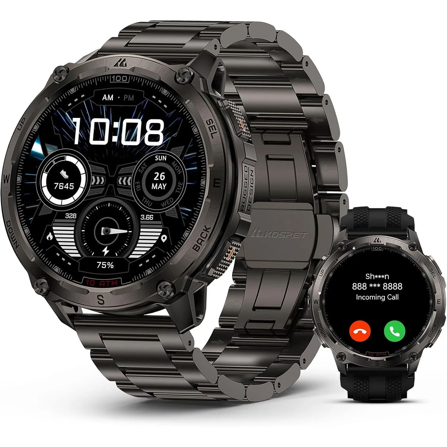 KOSPET Tank T4 Special Edition Smartwatch Herren, Dualband-GPS, 2 Armbänder | Karten offline, Edelstahl, 1,43" AMOLED R…