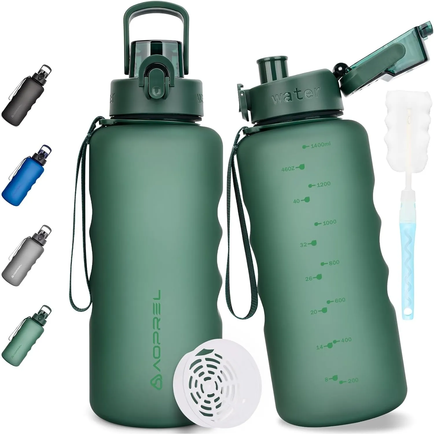 AOPREL Trinkflasche 1.5L Tritan BPA-Frei Wasserflasche Mit Filter | Auslaufsicher Trinkflasche Sport mit Bürste Auslauf…