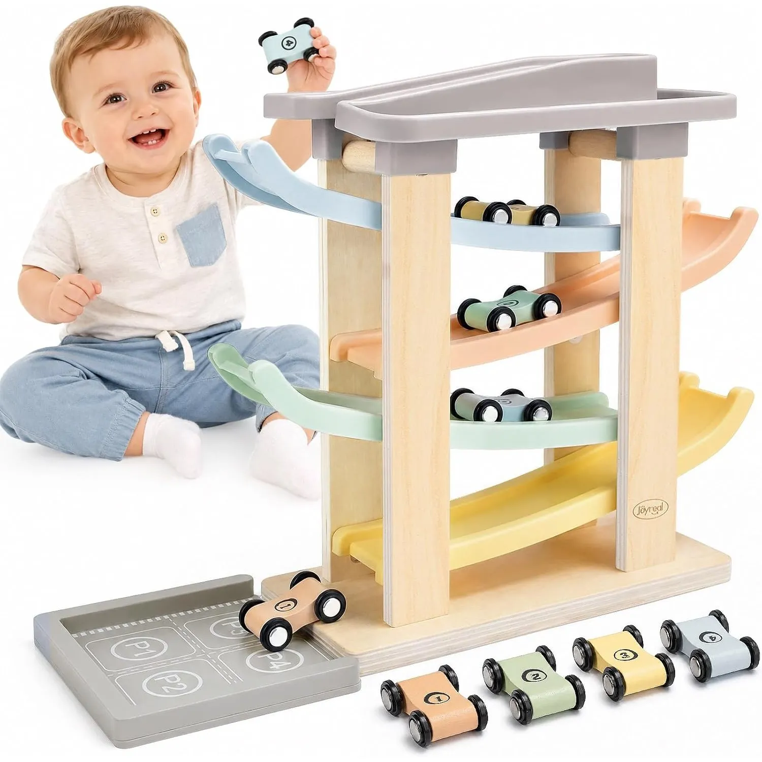 Joyreal Kugelbahn Baby Holz - Montessori Auto Spielzeug 1 2 Jahr, Kugelbahnen Holzspielzeug Kinderspielzeug Geschenk zu…