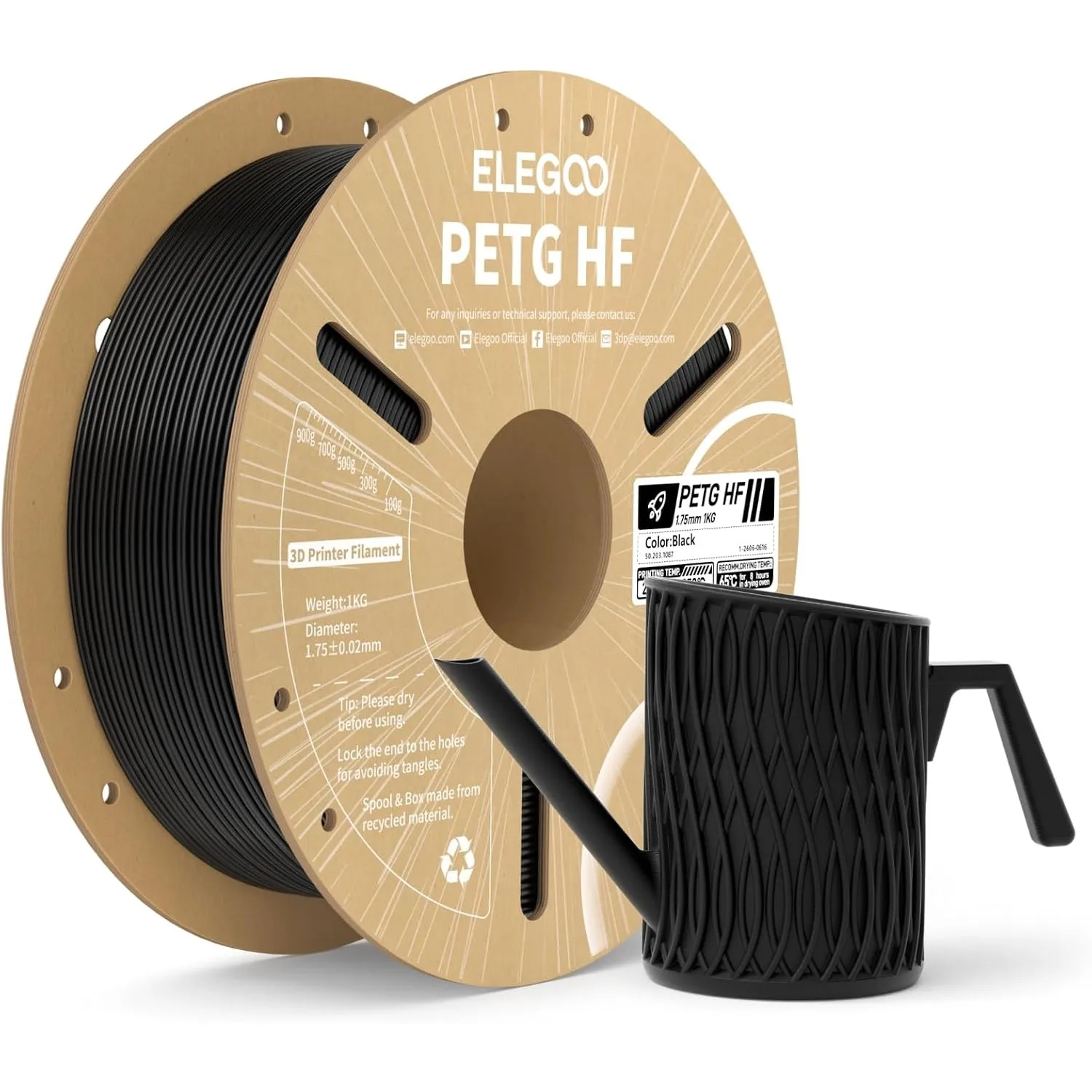 ELEGOO PETG HF 3D Drucker Filament 1.75mm Schwarz 1KG