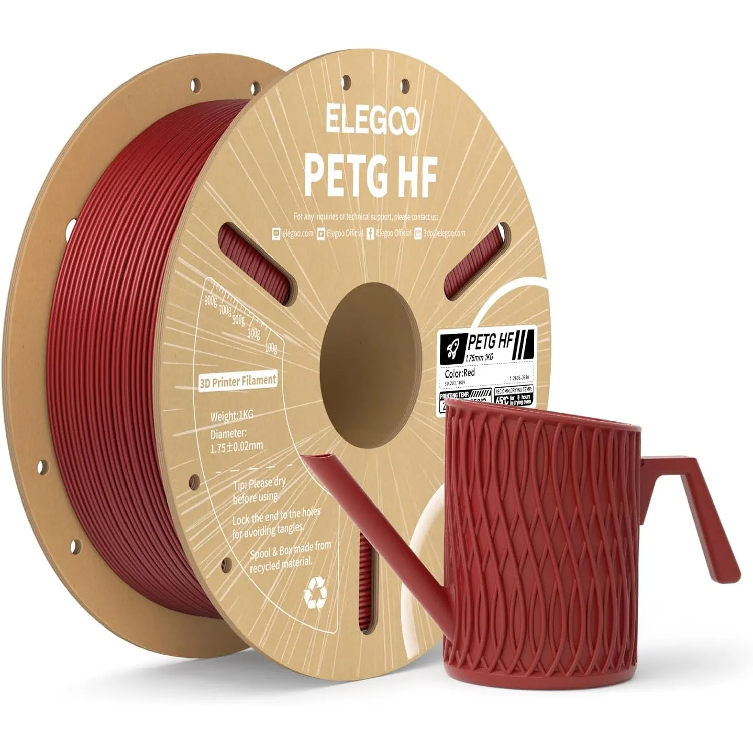 ELEGOO PETG HF 3D Drucker Filament 1.75mm Rot 1KG