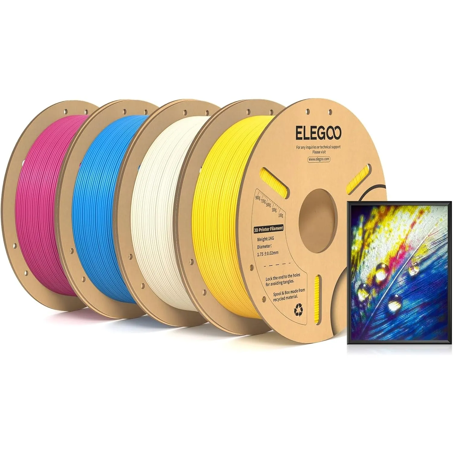 ELEGOO CMYK PLA Filament 1.75mm 4KG Rilievo Weiß Gelb Magenta Cyan