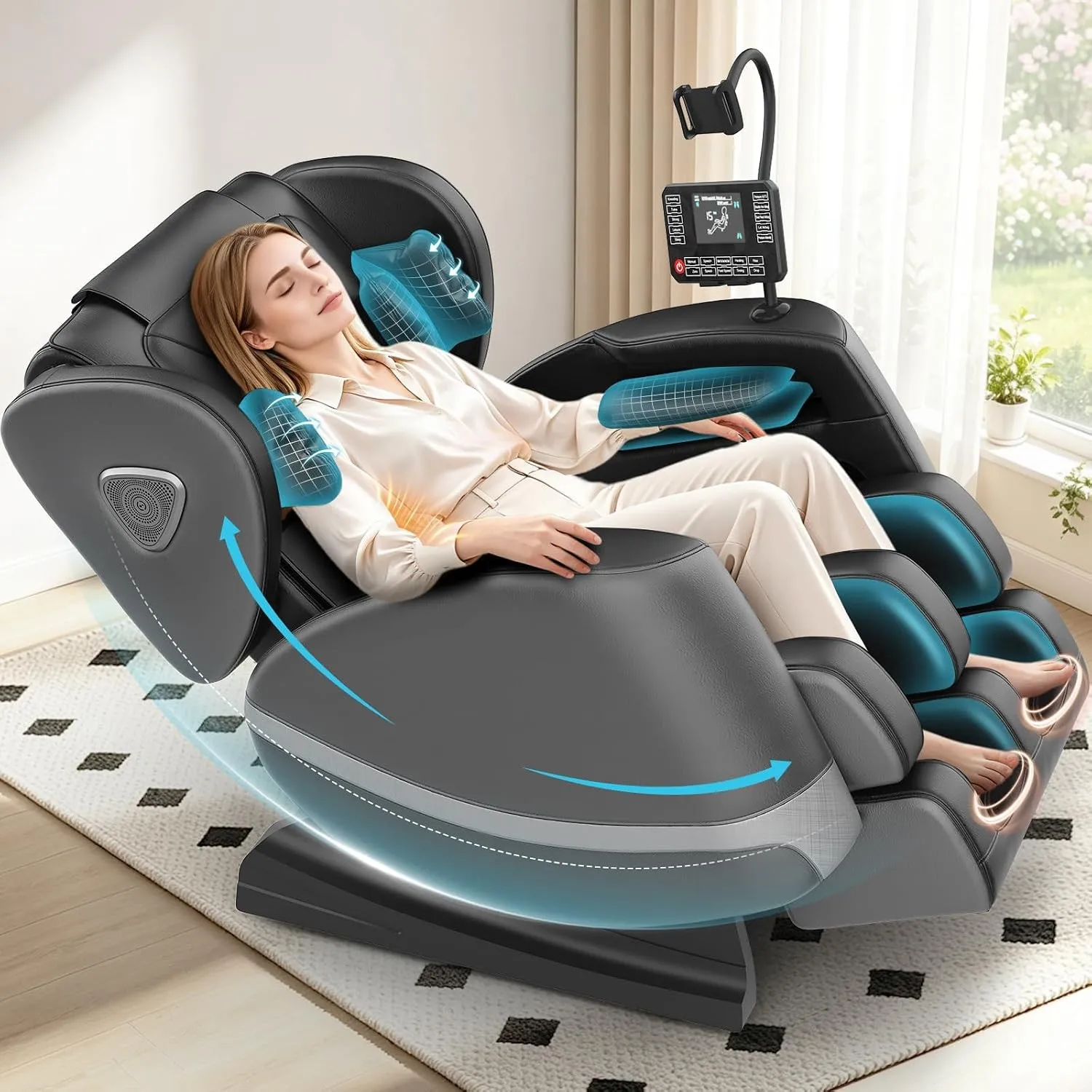 Ganzkörper Massagesessel mit Rollen & Airbags für Massage, Zero Gravity mit Bluetooth Lautsprecher und Touchscreen, Hei…
