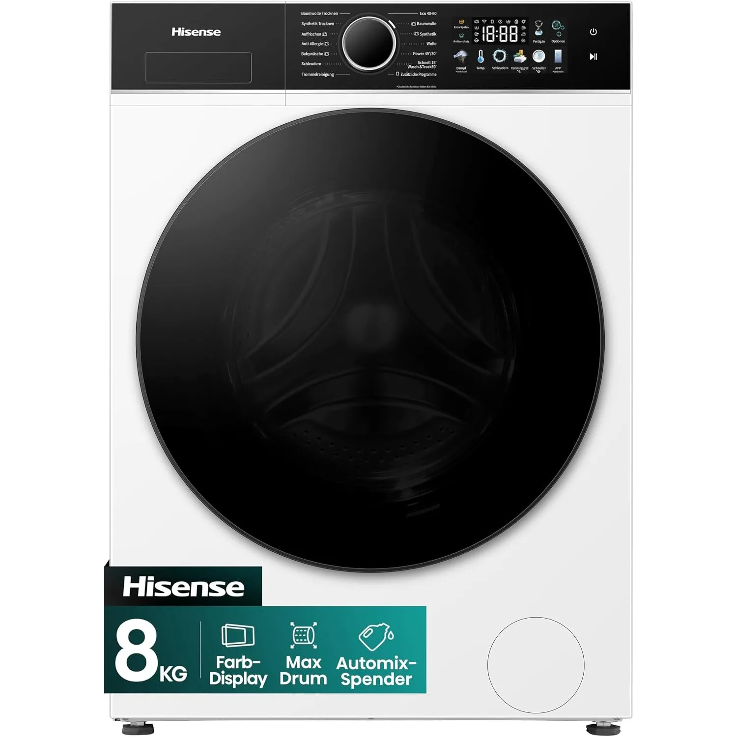 Hisense WD3I8043BWF2 Waschtrockner /8 KG /1400 U-Min/ConnectLife /18 Programme/iFit/Max Drum/Nachladefunktion/Wash&Dry …