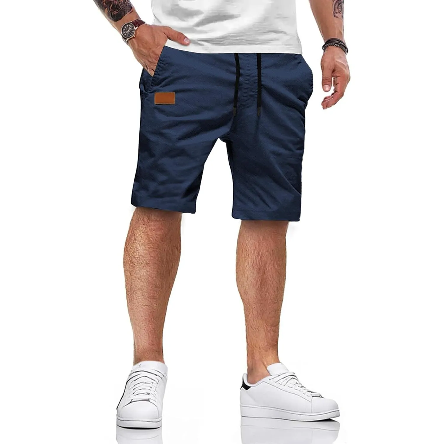 HMIYA Kurze Hosen Herren Baumwolle Chino Shorts Sommer Freizeitshorts Elastische Taille mit Taschen