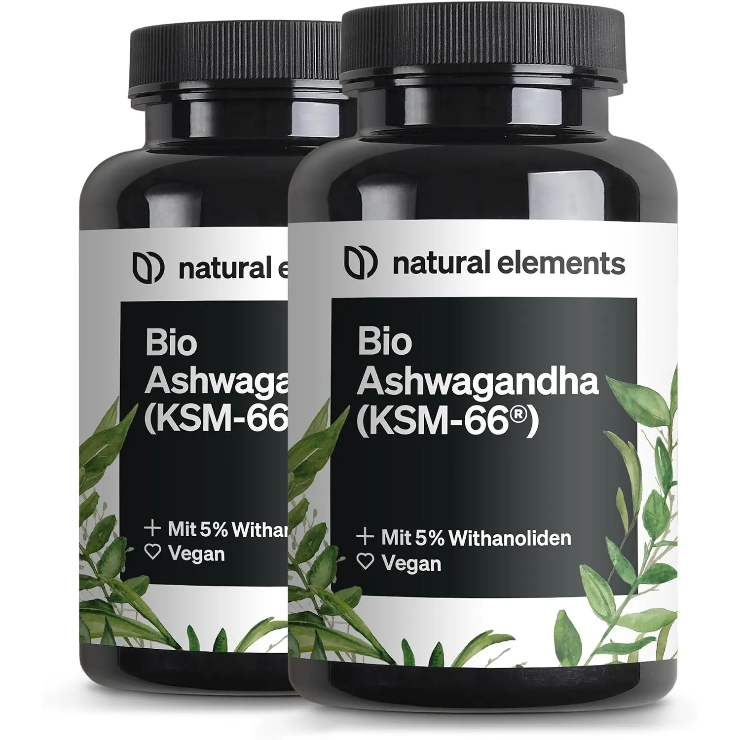 natural elements Bio-Ashwagandha (2er Set) – KSM-66® Premiumrohstoff (2x 180 Kapseln mit überdurchschnittlicher Reichwe…