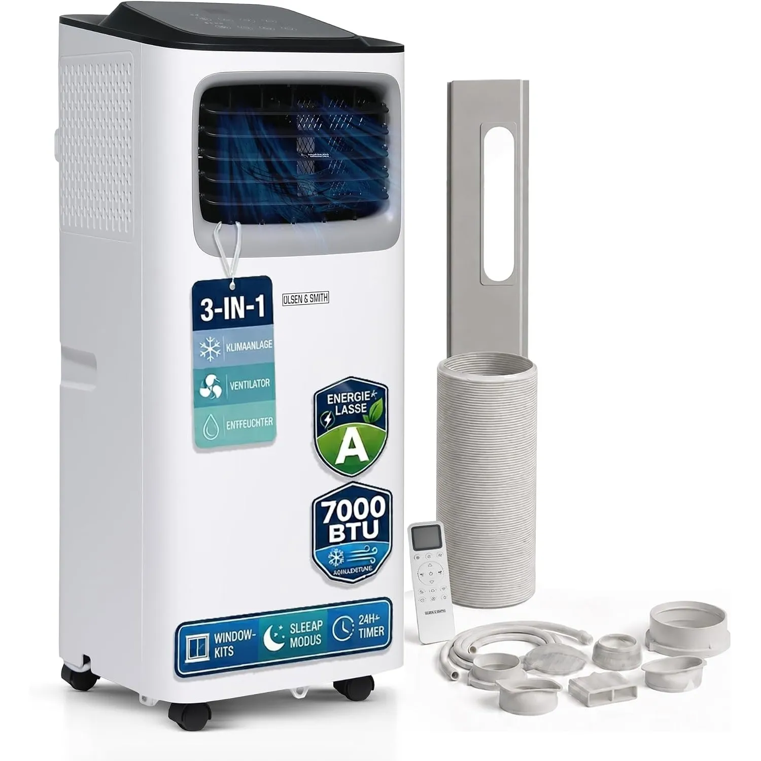 Olsen & Smith 7000 BTU Mobile Klimaanlage, 3-in-1 mit Abluftschlauch