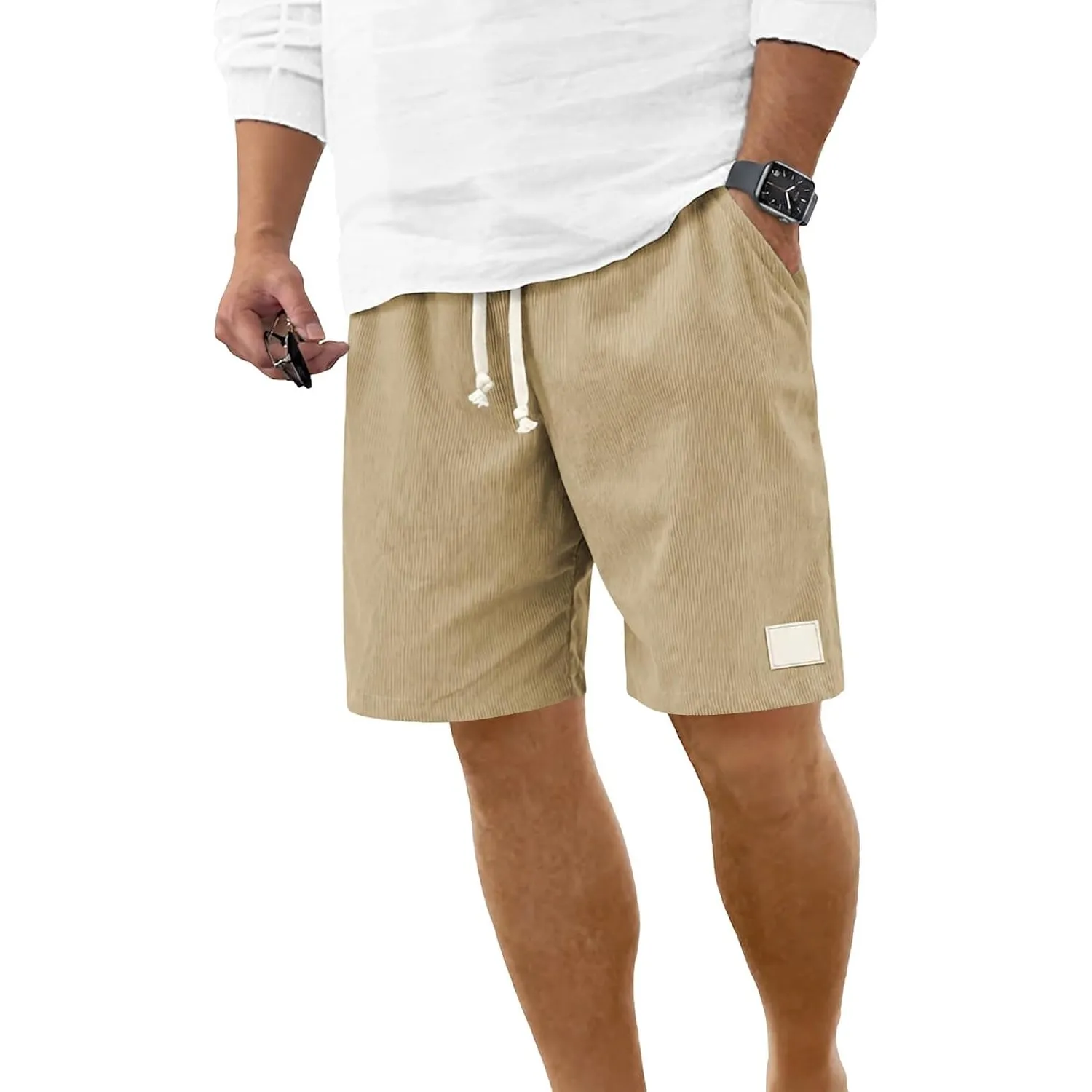 Cuptacc Kurze Hosen Herren Cord Baggy Sommer Hose Einfarbig Basic Shorts | Cord,7 Zoll,Mit 3 Tasche,Elastische Taille,v…