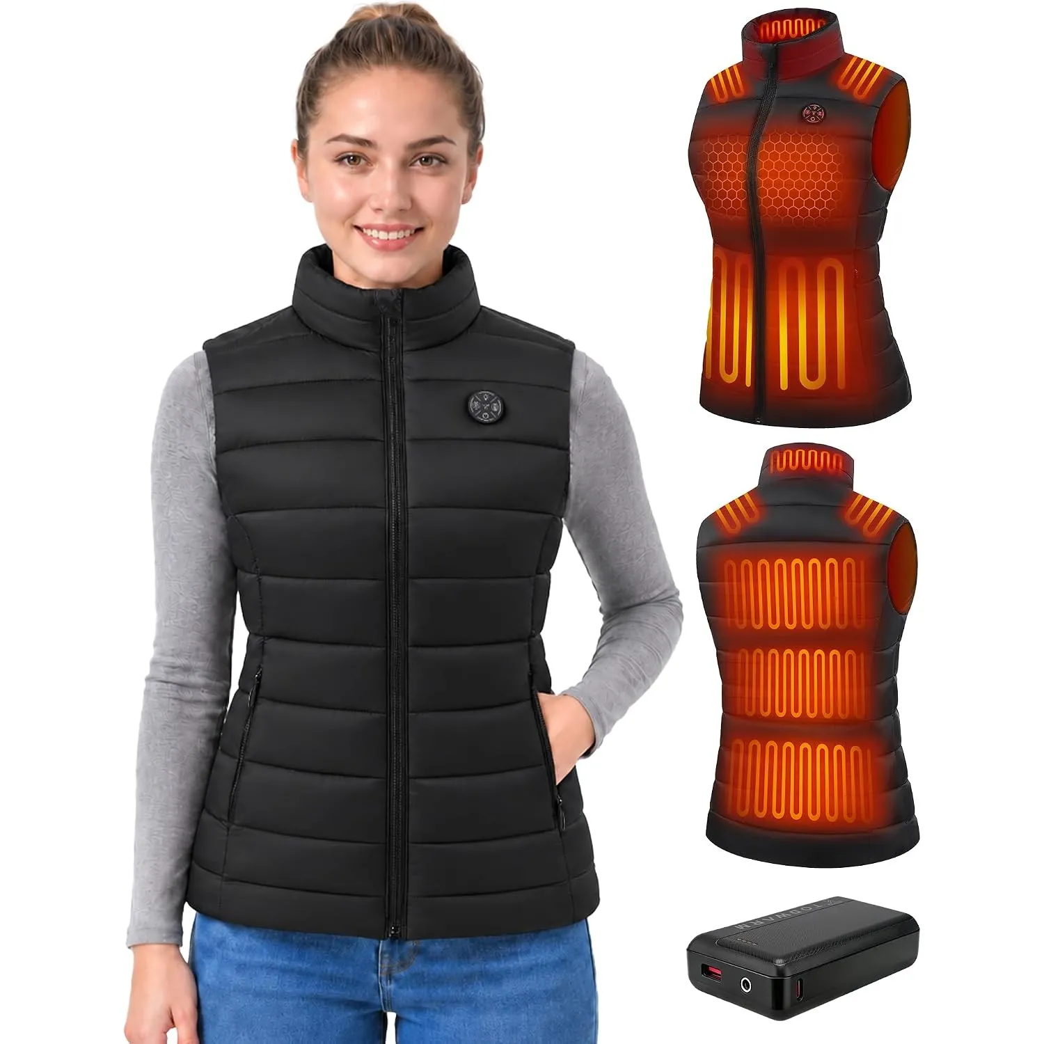 Beheizbare Weste Damen mit 16000mAh Powerbank Windstopper Heizweste