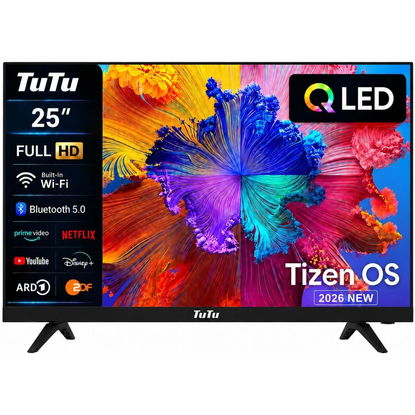 TuTu Smart TV 25 Zoll (64 cm), Full HD QLED Fernseher, TU25Q1FQ-T8, 2026