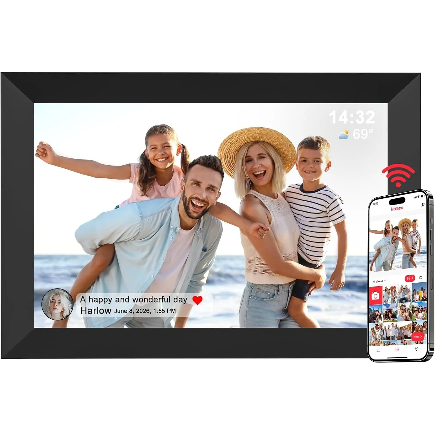 Frameo Digitaler Bilderrahmen, 10,1 Zoll WLAN Digitalfotorahmen mit 1280x800 HD IPS-Touchscreen, Automatischer Drehung,…