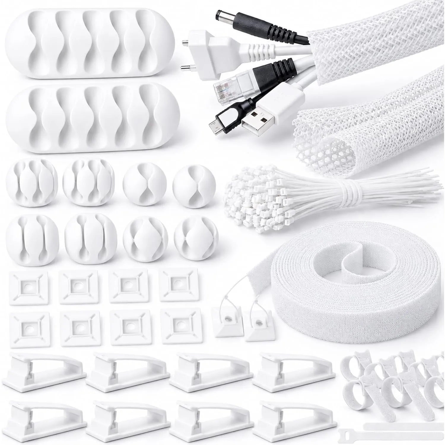 MiuCo Kabelmanagement Set mit 2m Kabelschlauch, Kabelkanal für Schreibtisch und Kabel Organizer, Büro Selbstklebend Kab…