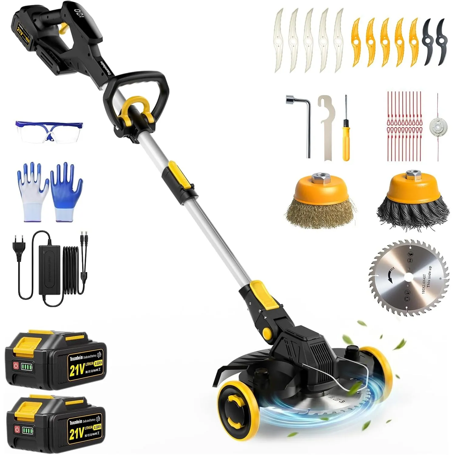 Rasentrimmer mit Akku, 21V Akku Rasentrimmer für Makita Akku, Rasentrimmer mit Unkrautbürste, 2 * 4.0Ah 5 in 1 Rasentri…