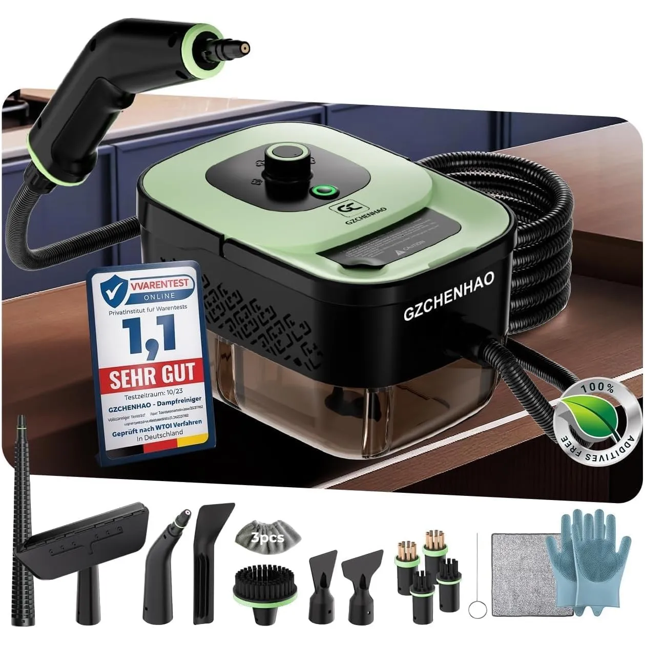 Dampfreiniger Handgerät mit 18-Teiligem Zubehör, 2500W & 9s Turbo-Dampf mit 5 BAR Druck – 99,99% Reinigung & 100% Natür…