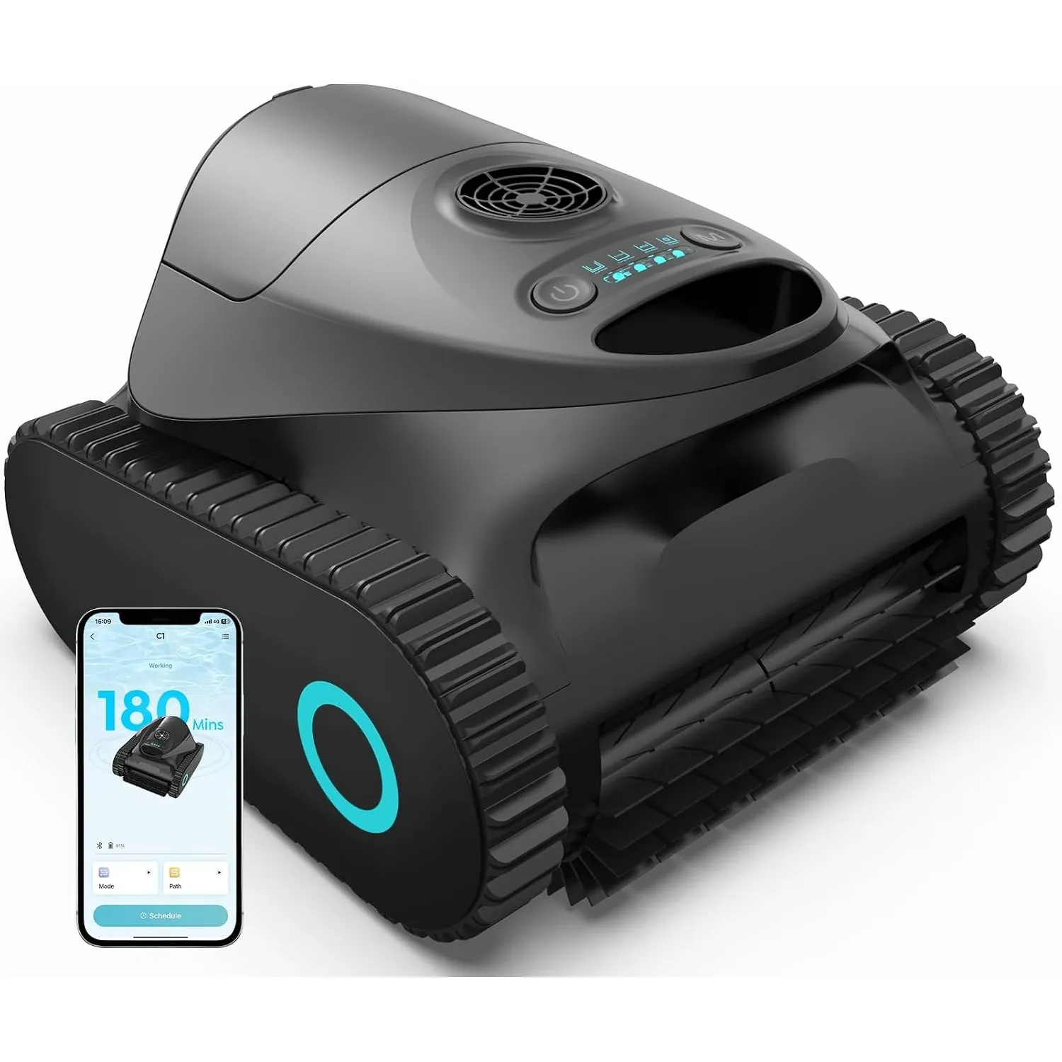 C1 Poolroboter Akku Boden und Wand, Wasserlinie,Doppelfilter, Tintenschwarz | 7 Reinigungsmodi, 180 Minuten Laufzeit, P…
