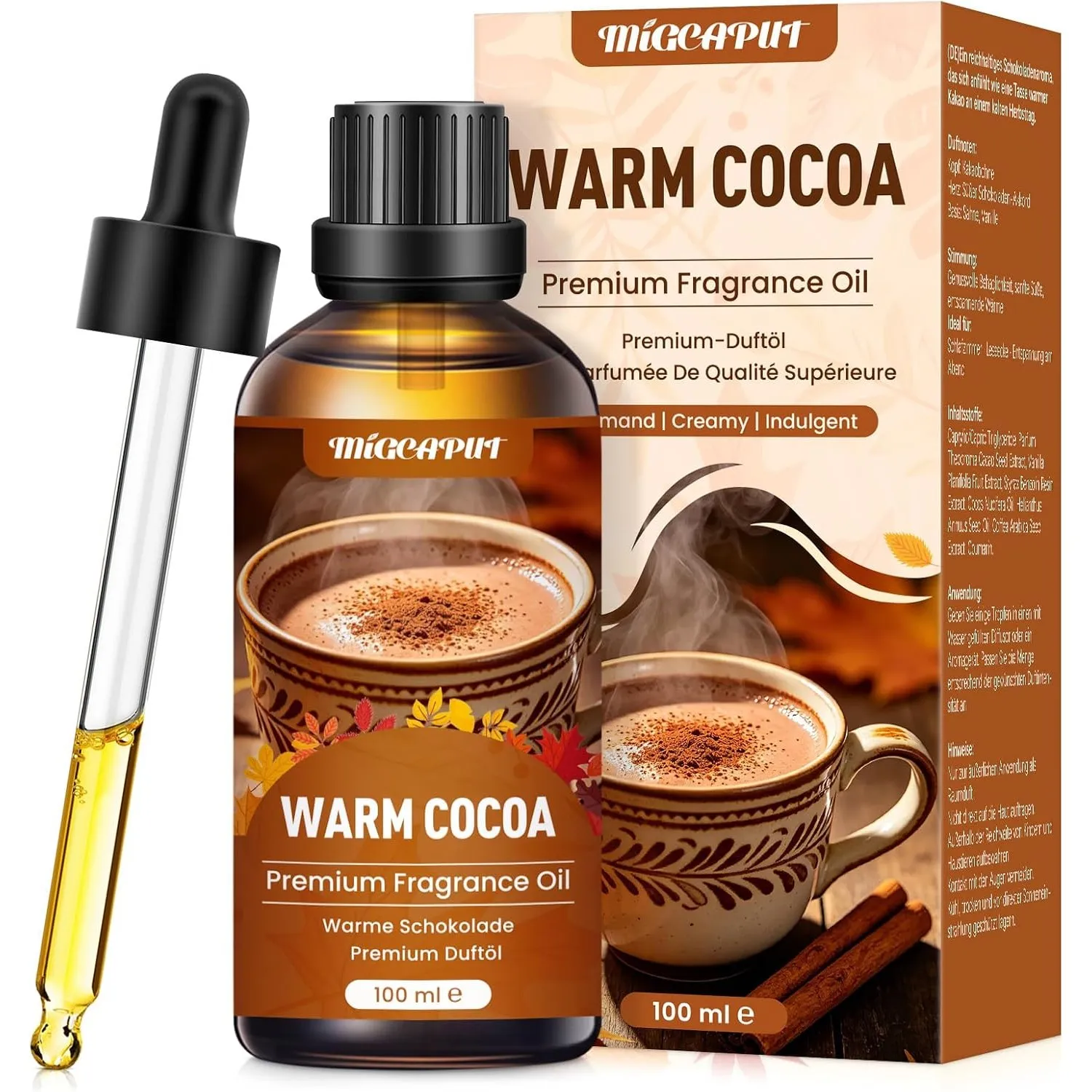 Migcaput Ätherisches Öl Heiße Schokolade 100ml, Premium Essential Oils Herbst Duftöle für Diffuser, Luftbefeuchter, Ker…