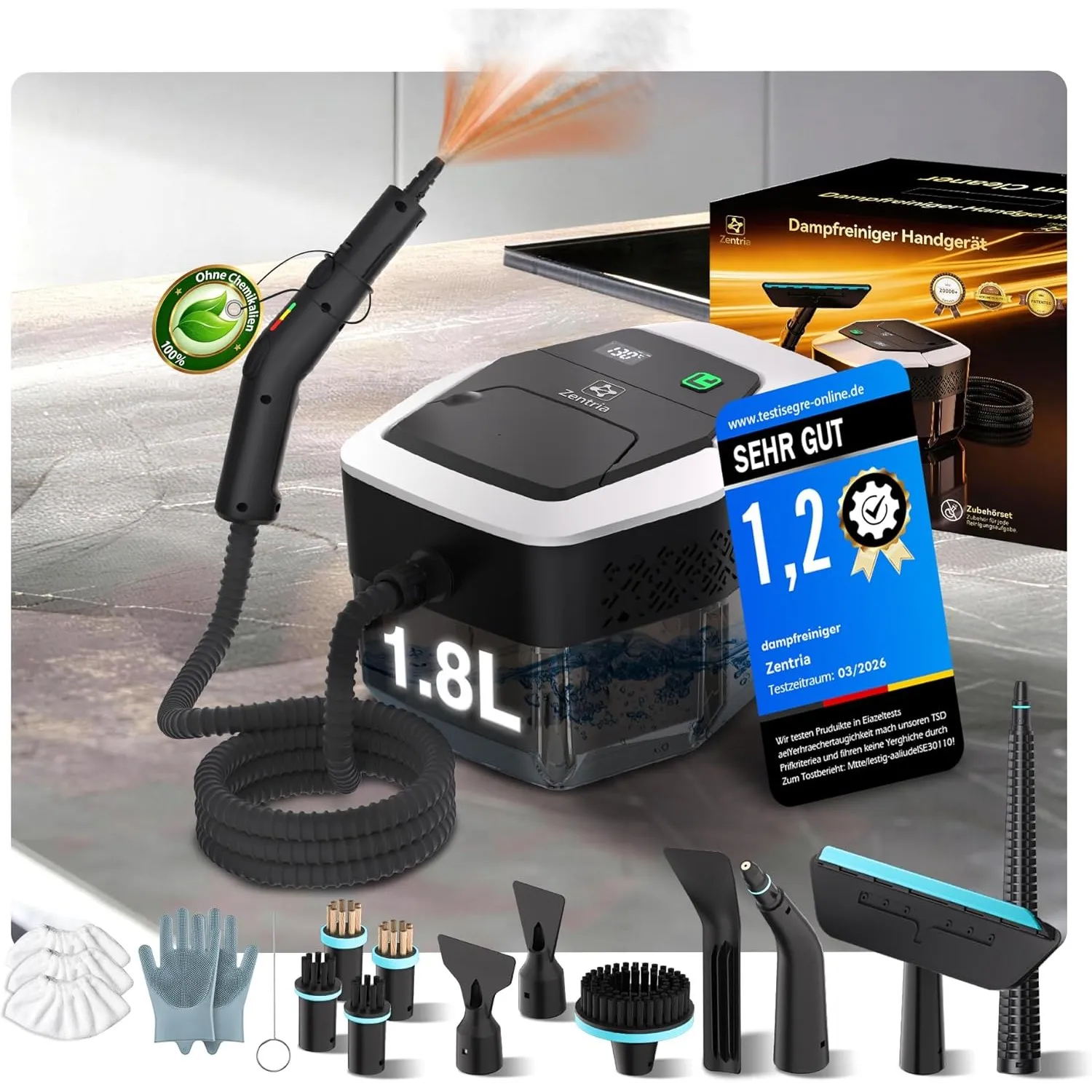 20-IN-1 Dampfreiniger Handgerät【100% Kühler & Akkufreier Griff–Neueste NH Labor-Technik】【99,99% Keimreduktion–SPJ Spitz…