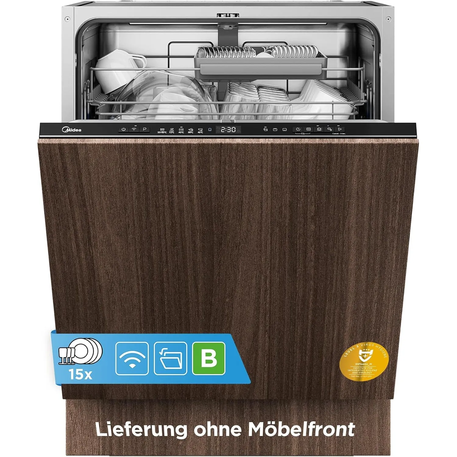 Midea Spülmaschine 60 cm Vollintegrierbar 15 Maßgedecke 42 dB Leise EEK B