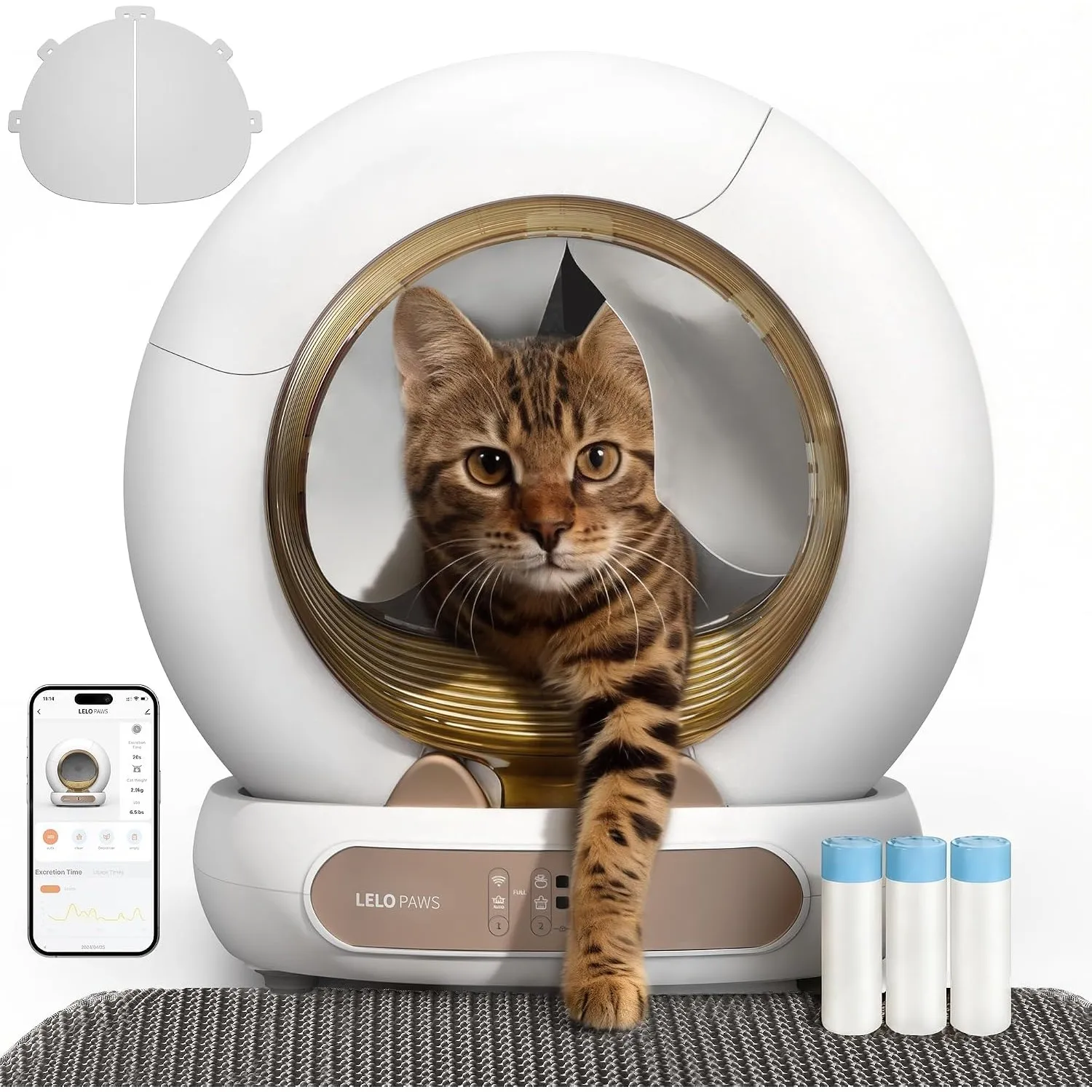 LELOPAWS Selbstreinigende Katzentoilette, 74L Katzenklo Selbstreinigend mit Türvorhang, Müllbeutel, Matte, APP Steuerun…