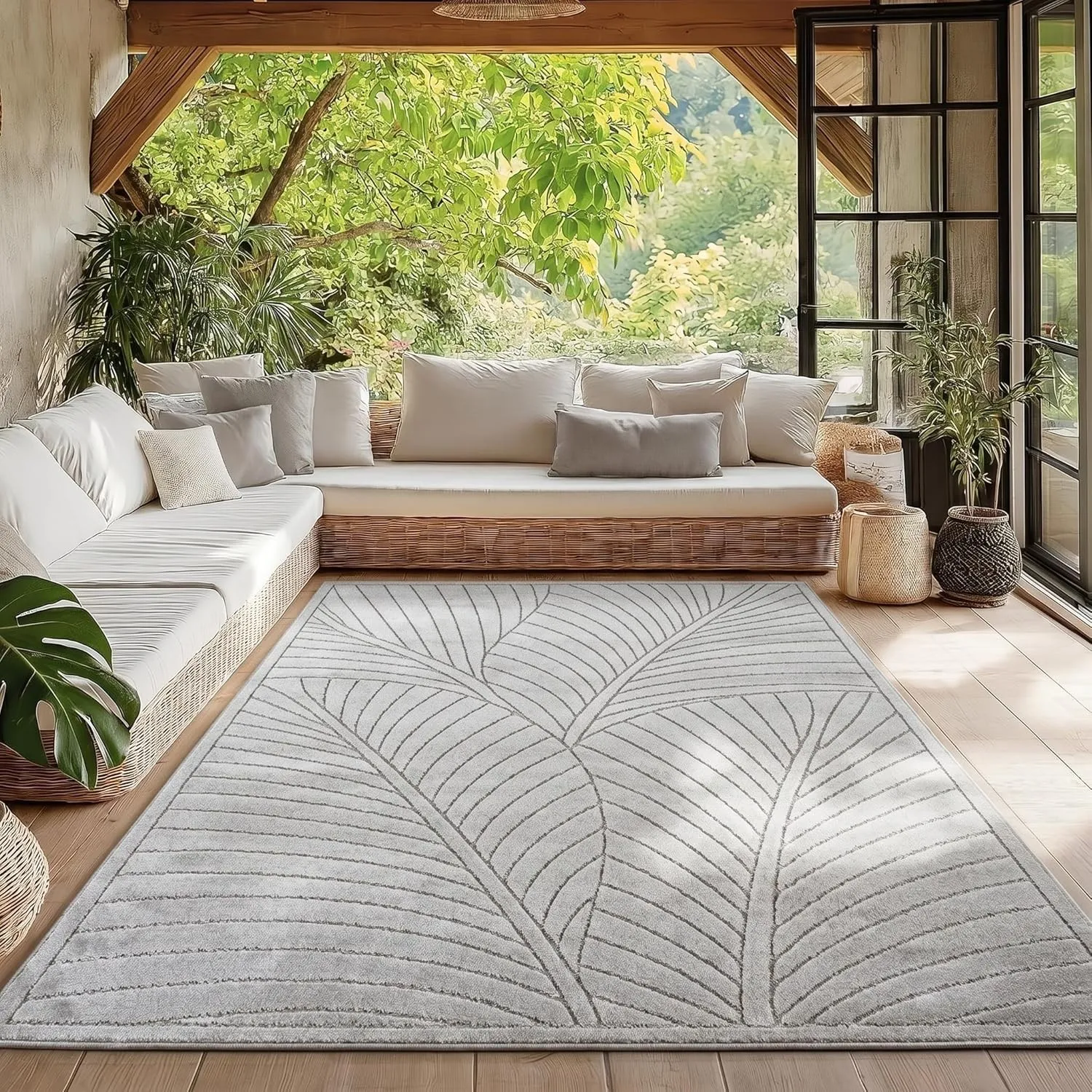 HomebyHome Kurzflor Modern Teppich 280x370 cm XXL Grau Wohnzimmer, Schlafzimmer, Küche, 3D Skandinavisch Boho Motiv, Ou…