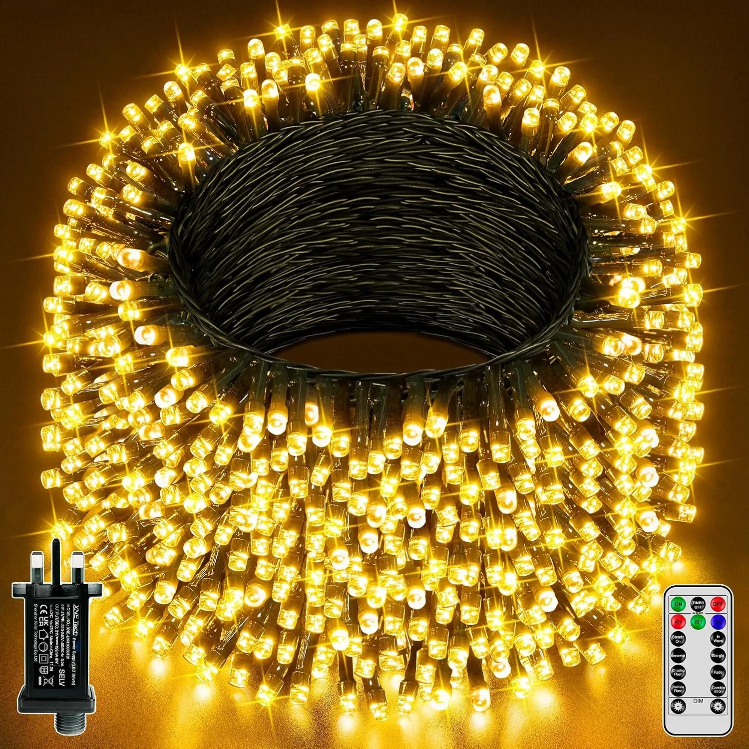 Lichterkette Außen 50m 500 LED Warmweiß mit Fernbedienung & Timer
