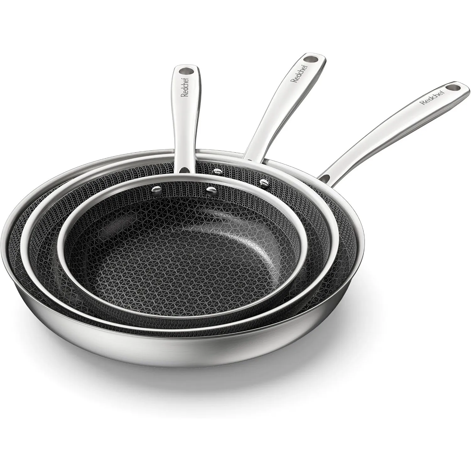 Redchef Hybrid Pfannenset 3-teilig (20+26+30 cm) – Edelstahl-Pfannen mit Wabenstruktur und Keramik-Antihaftbeschichtung…