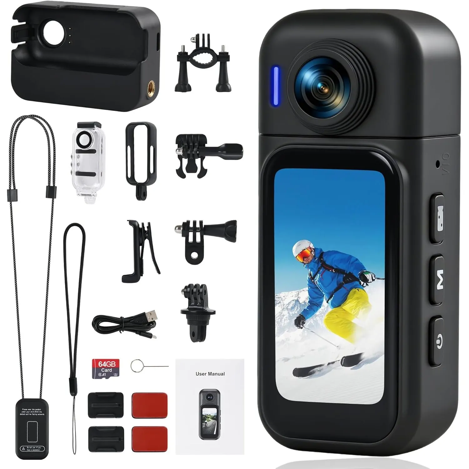 Action Cam Mit Touchscreen, 8-Stunden-Akku, Mini POV Bodycam, Wasserdicht 30M, 120° Weitwinkel, WLAN + 64 GB Karte & 10…